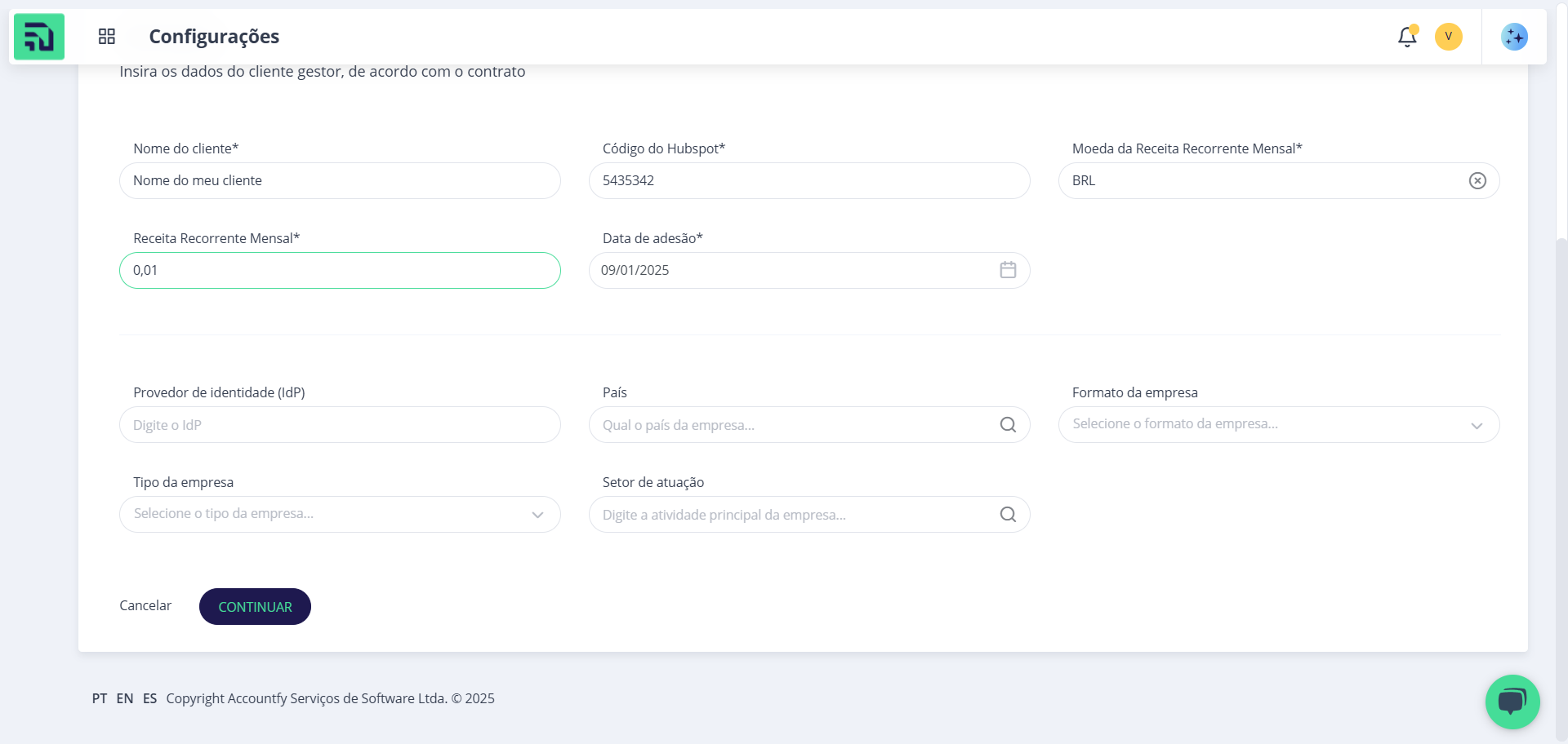 Step #3: Com as informações obrigatórias preenchidas, clique em Continuar.