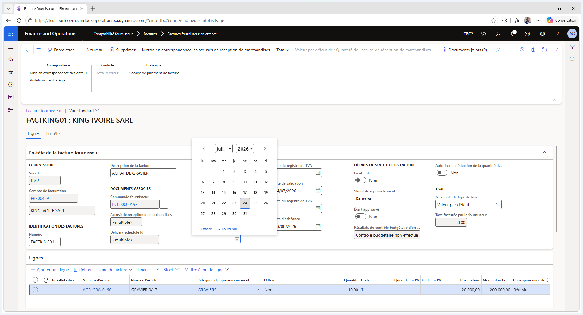 Step #10: Utilisez le widget de calendrier pour sélectionner la date figurant sur le document d'origine transmis par le fournisseur.