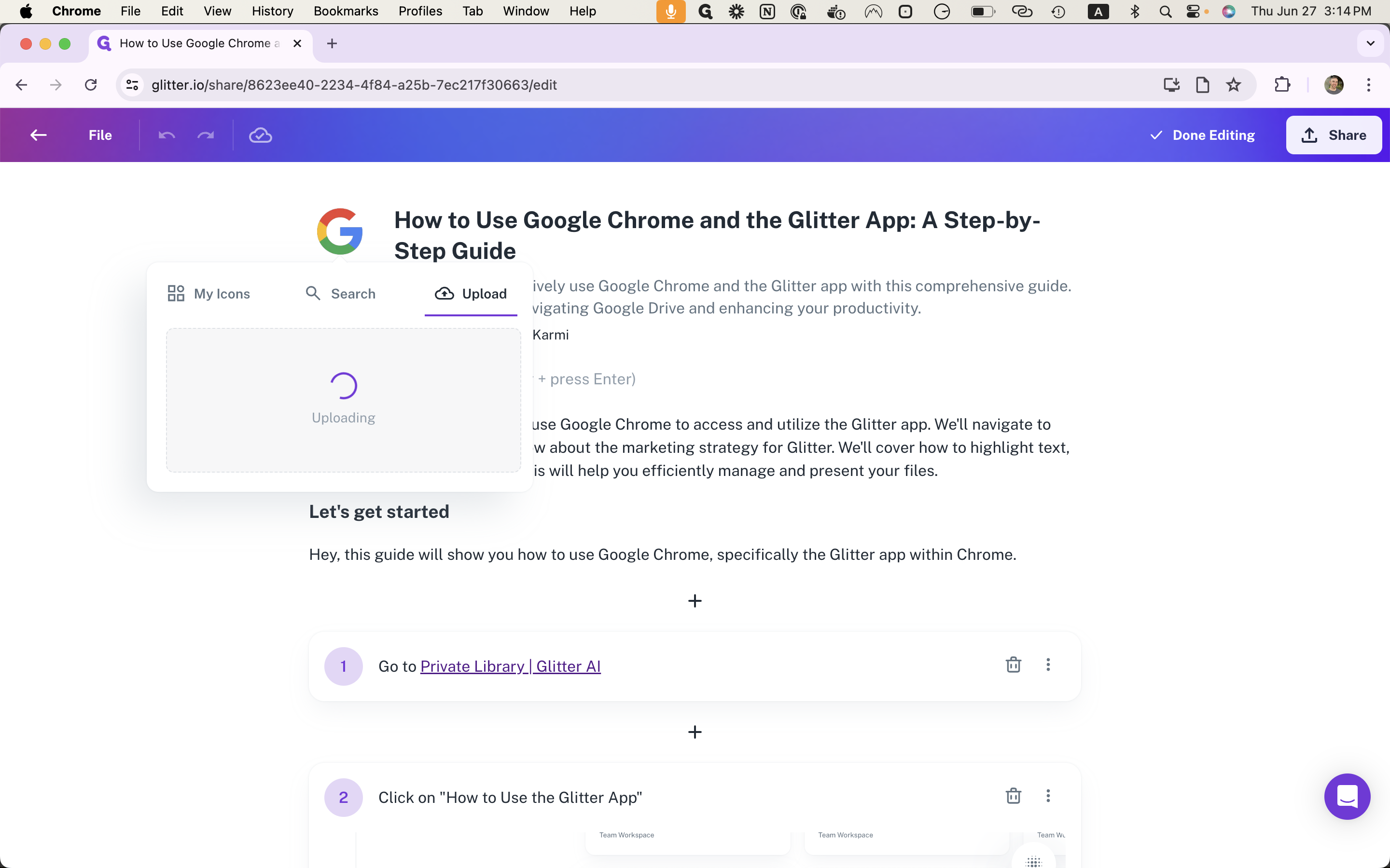 Step #6: Your icon will now upload "Uploading"