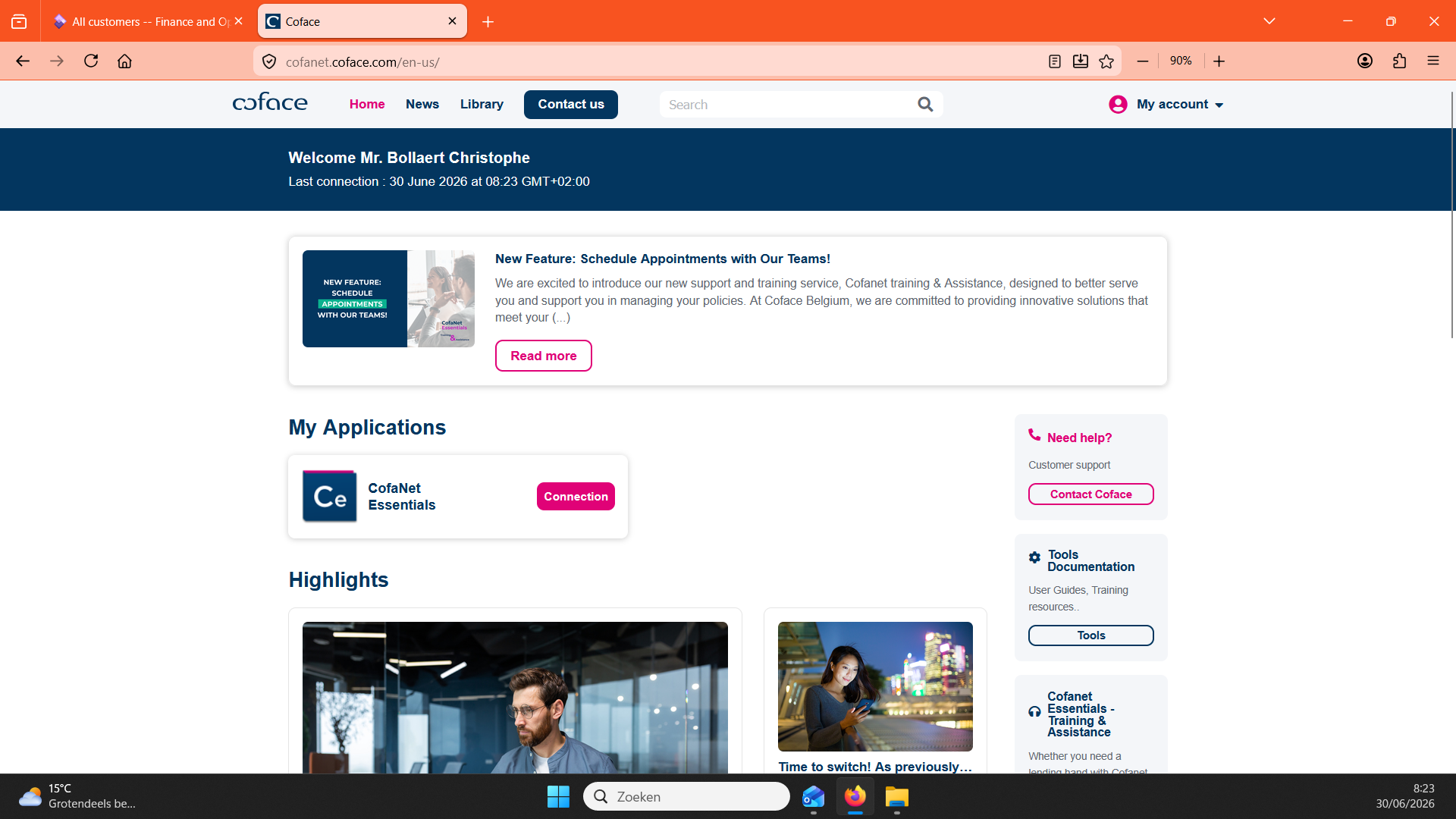Step #3: Klik onder My applications op de link Connection.