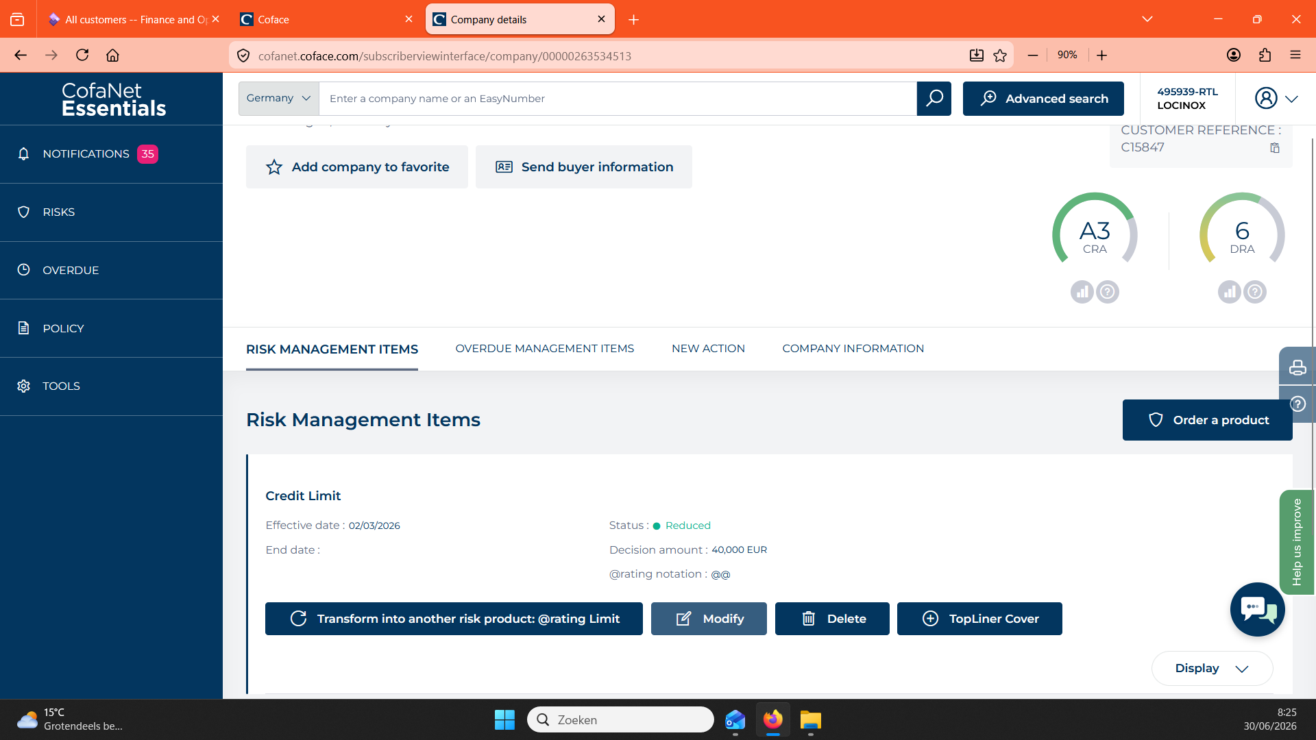 Step #8: Klik op het keuzemenu voor een nieuwe actie en selecteer Modify om de limietverhoging in gang te zetten.