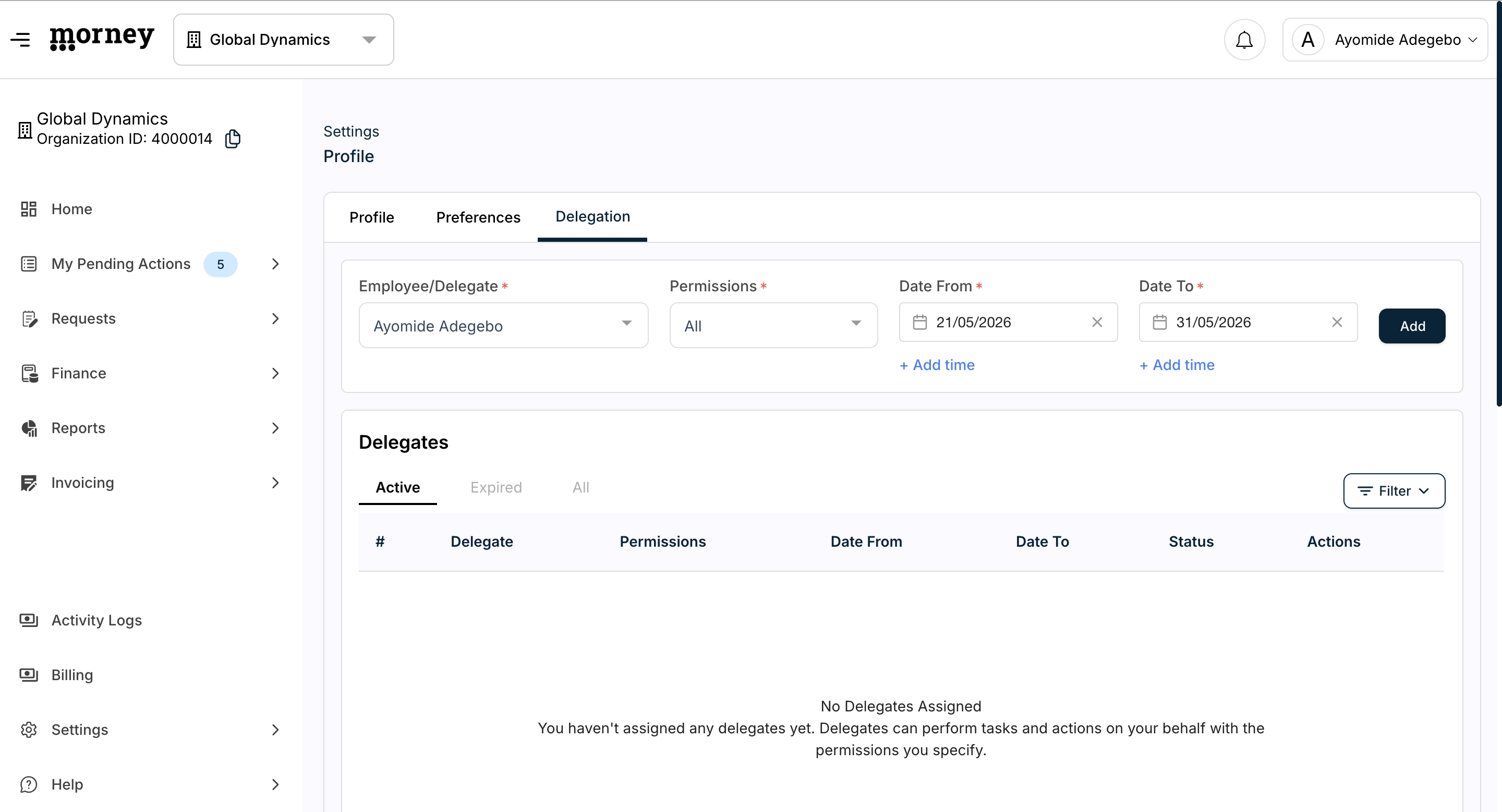 Step #6: Click + Add time next to the start date to set the exact time the delegation activates.
