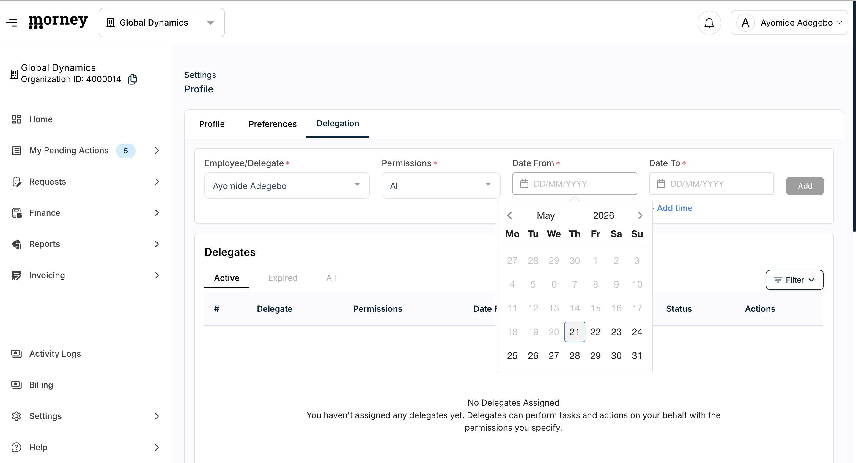 Step #5: Click the Date From field and select the starting date from the calendar.