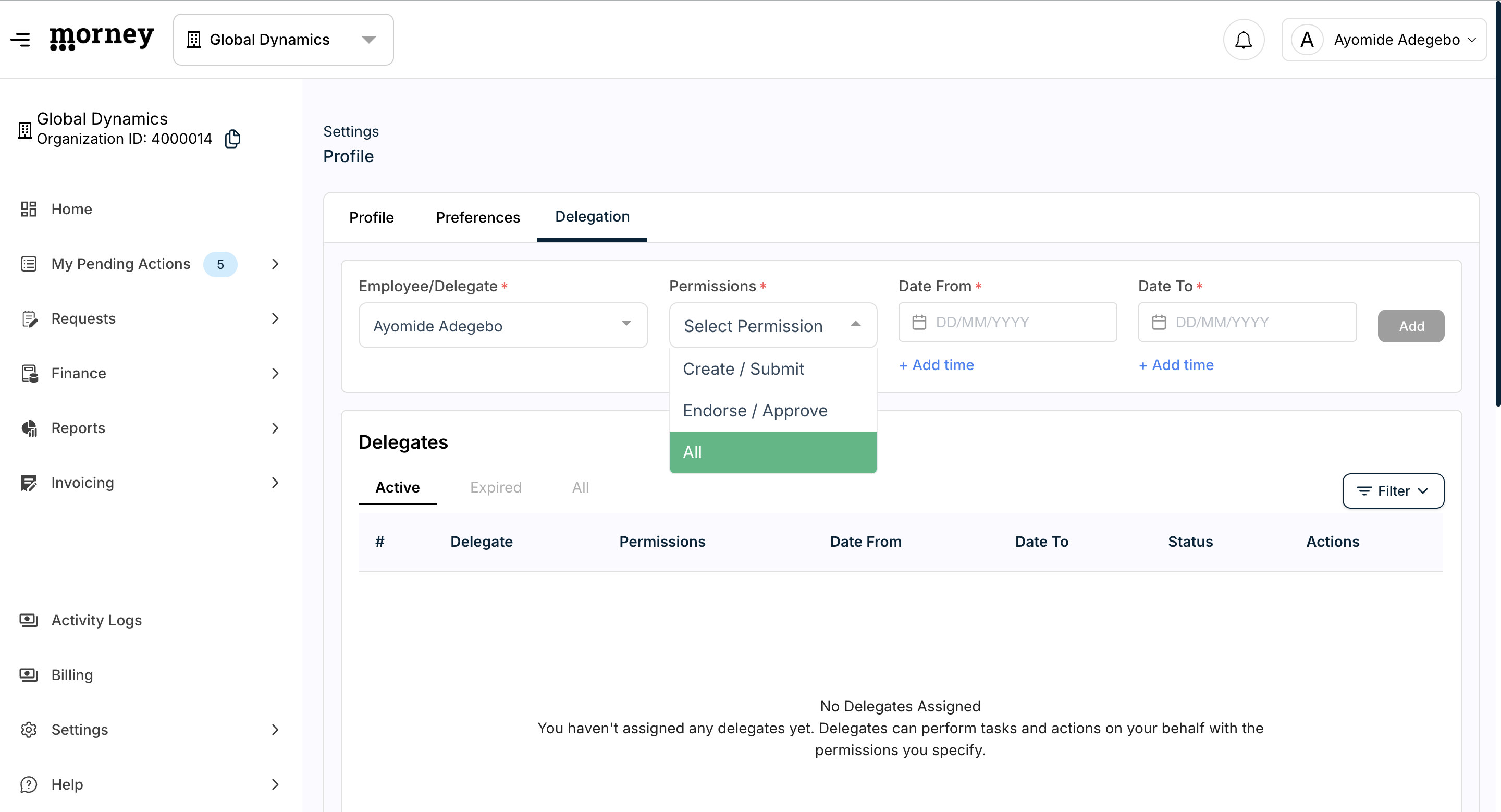 Step #4: Open the Permissions dropdown and select the level of access to grant.