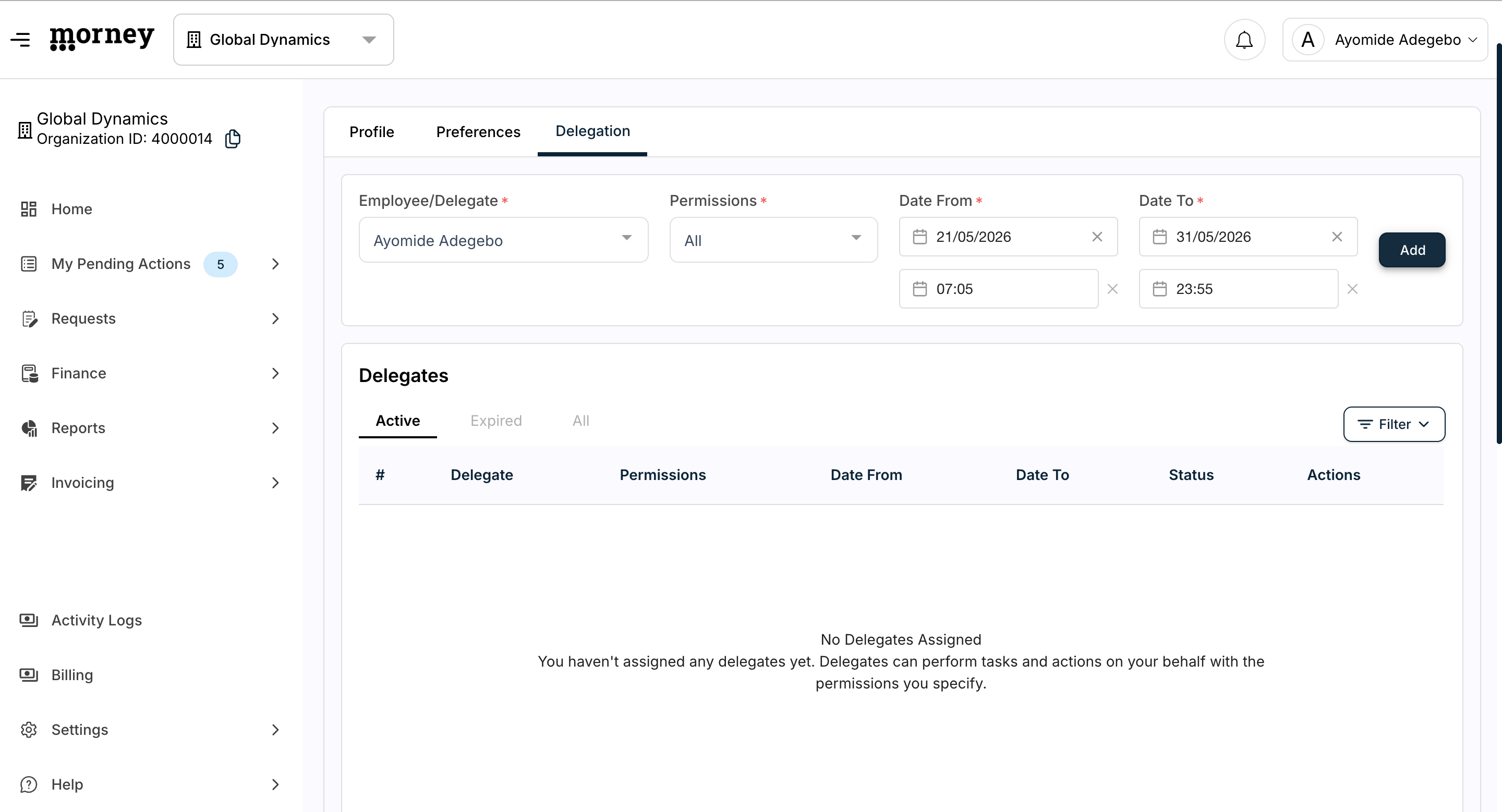 Step #9: Click Add to finalize the schedule and save your delegation settings.