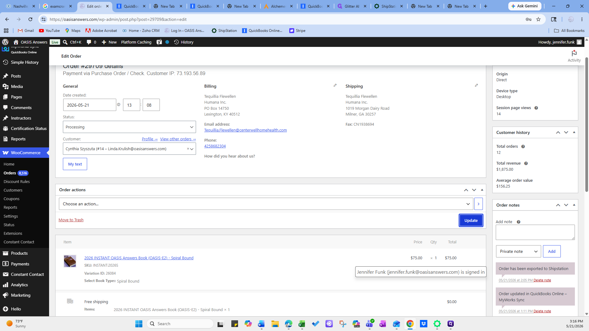 Step #3: Click Update to save the new order status.