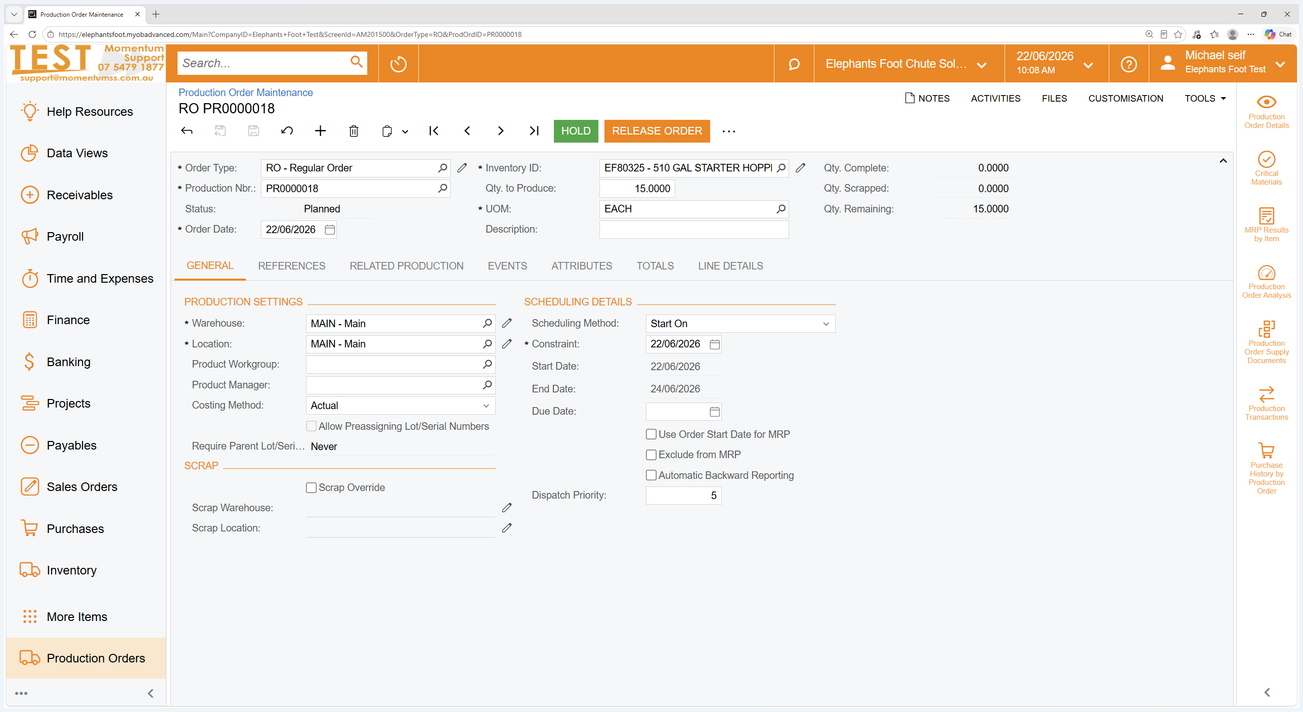 Step #7: Click RELEASE ORDER to officially dispatch the order to the production floor.