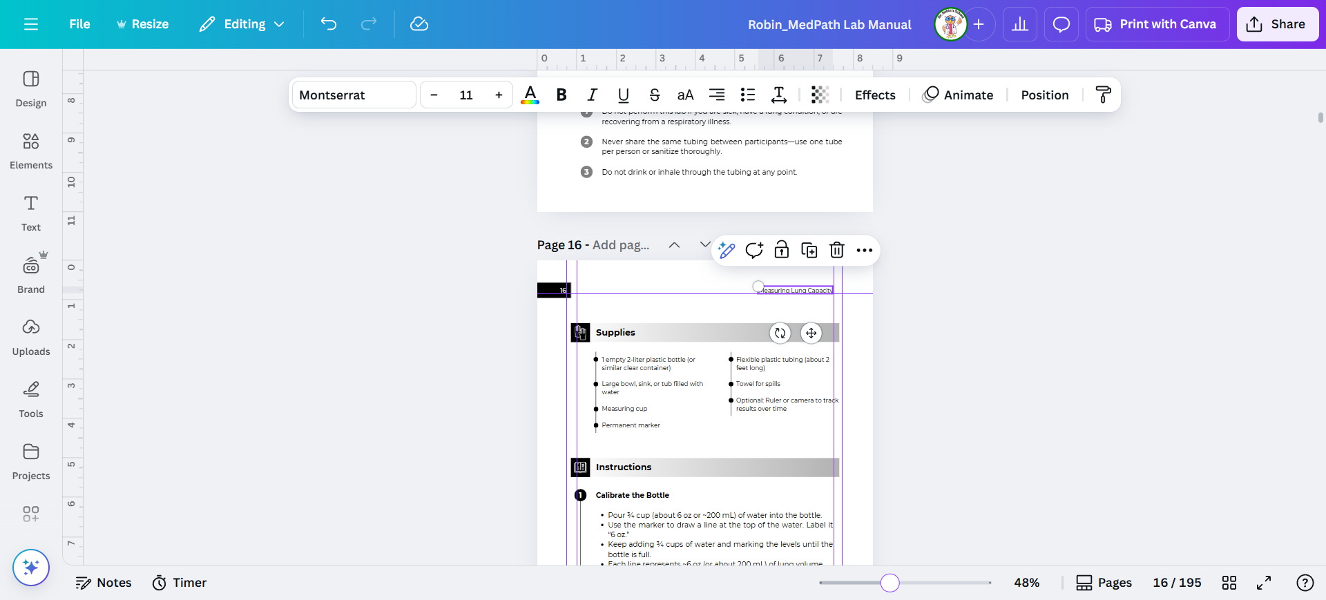 Step #16: If you tried to move these individually, you'd mess up all the alignment so don't do that! Instead select everything except the page number by highlighting it all with the mouse. You may need to zoom out to do that.