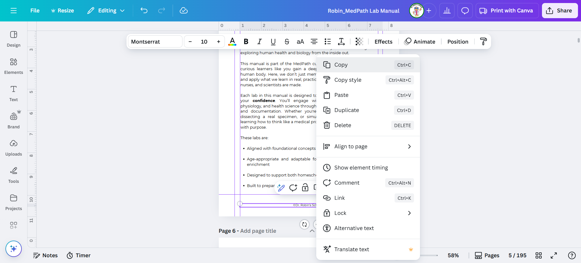 Step #45: Once you have it in the right place, right click on it and click copy. Now you can copy it onto every other page and it will automatically appear in the correct spot!