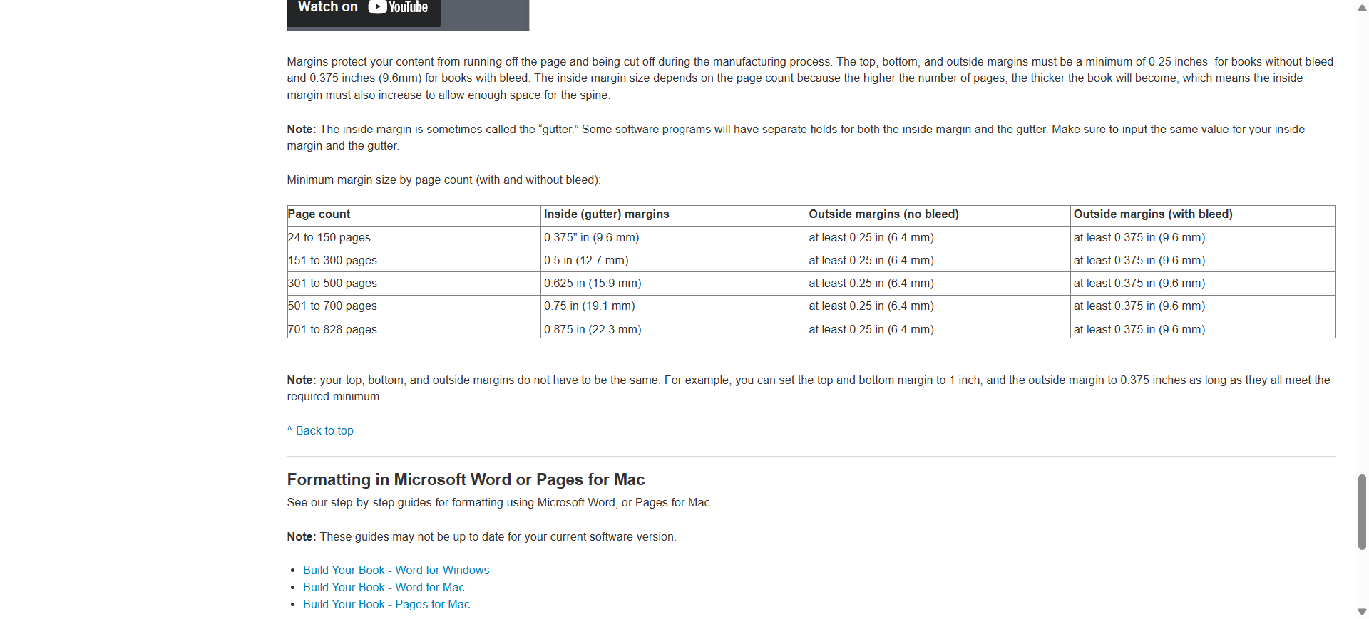 Step #2: The inside gutter should be about 0.375.