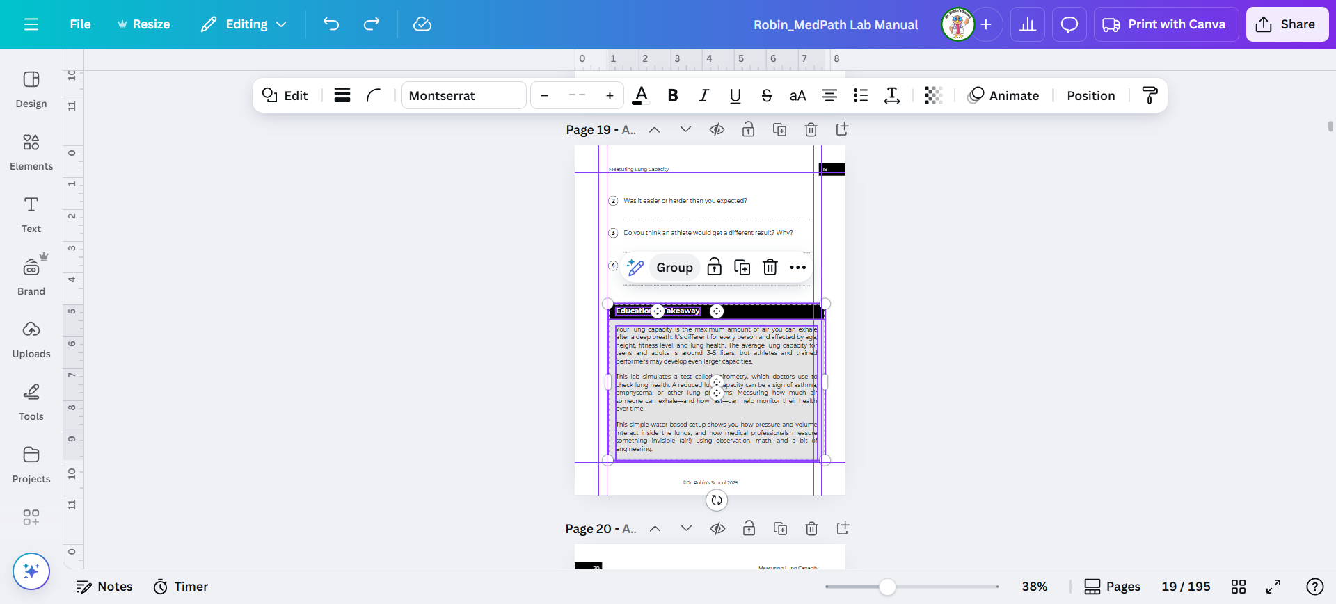 Step #34: So the best option is to group that box and words to avoid making mistakes. Then, when I move the handle over, it will automatically adjust together. Choose everything you want to group together and then click "Group"