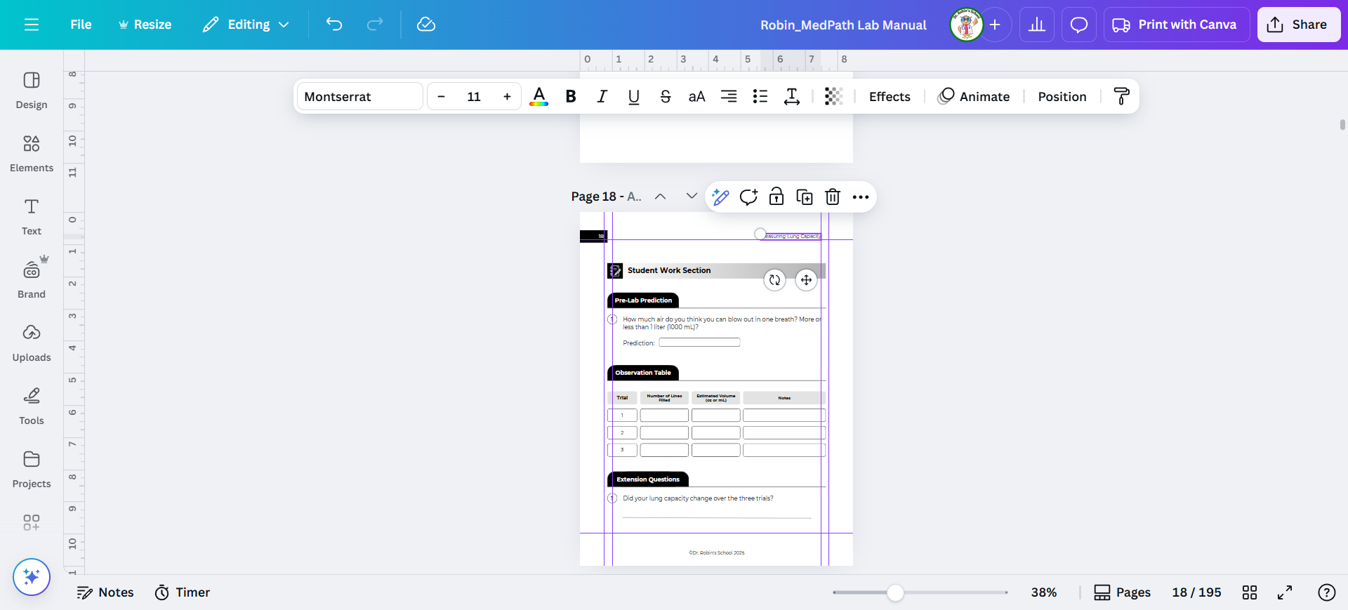 Step #30: How to shift student work section and charts.