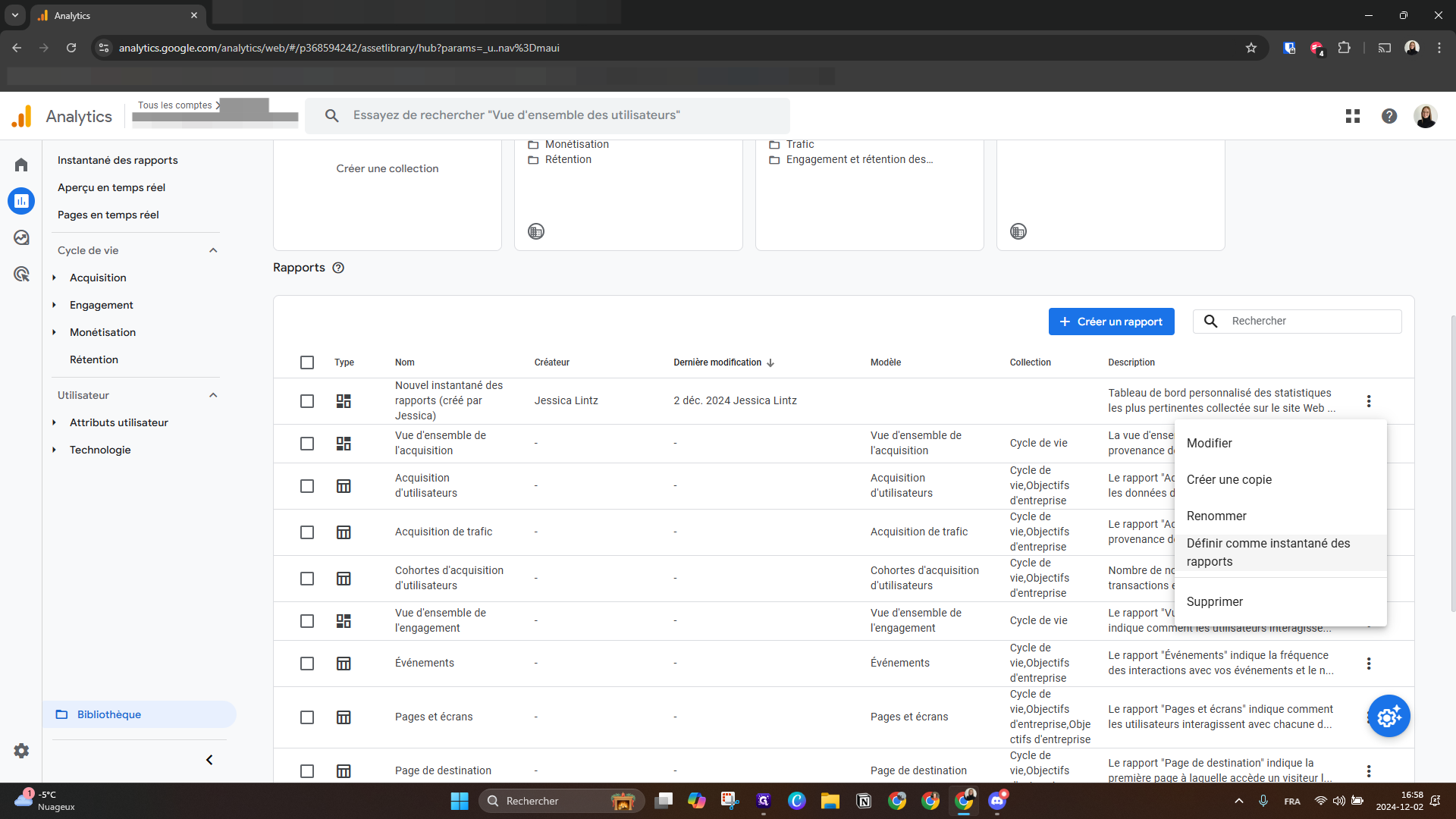 Step #14: Cliquez sur "Définir comme instantané des rapports"