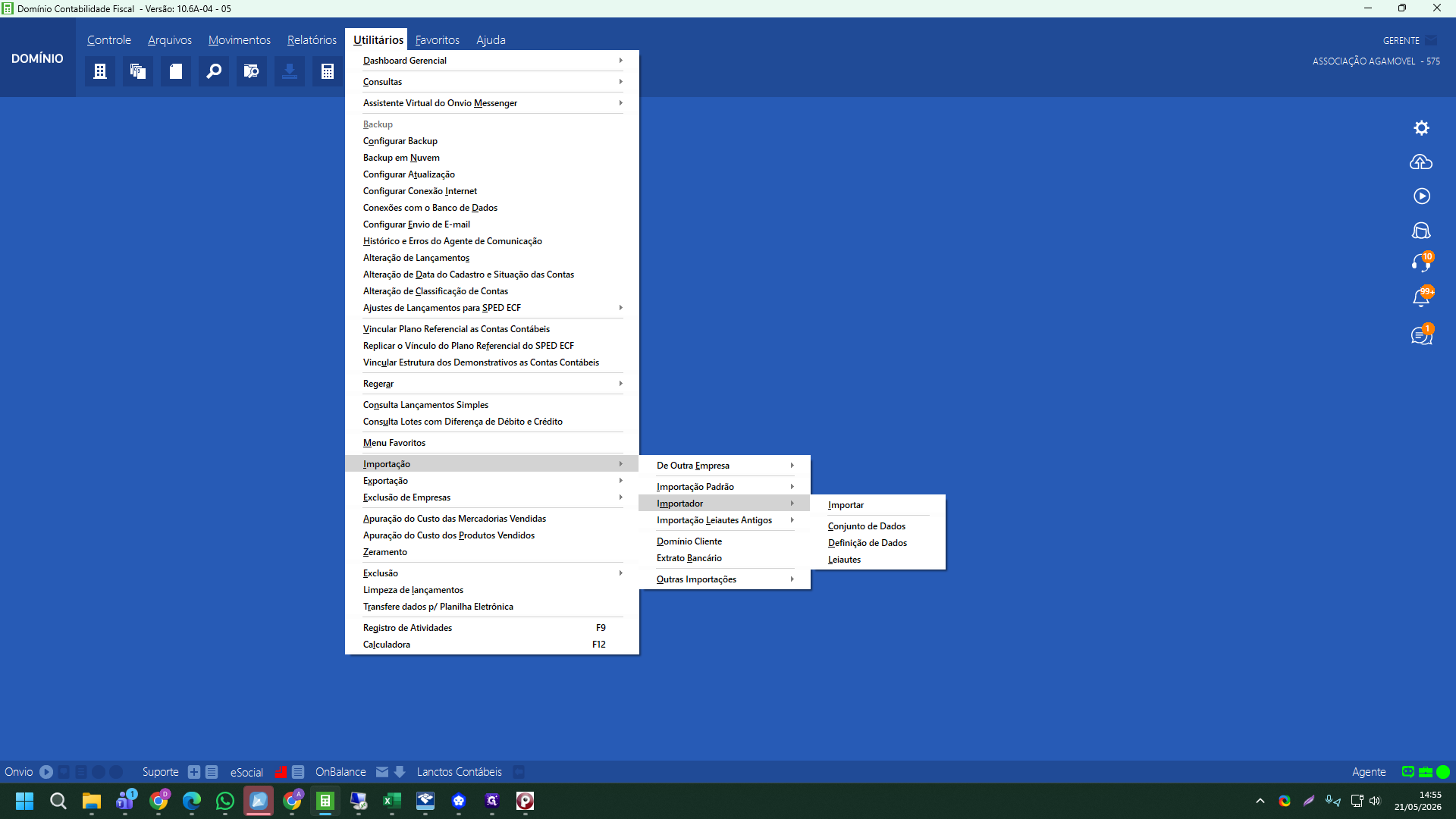 Step #34: Mova o cursor lateralmente e pare sobre Importador ou Importação Padrão no sub-menu.