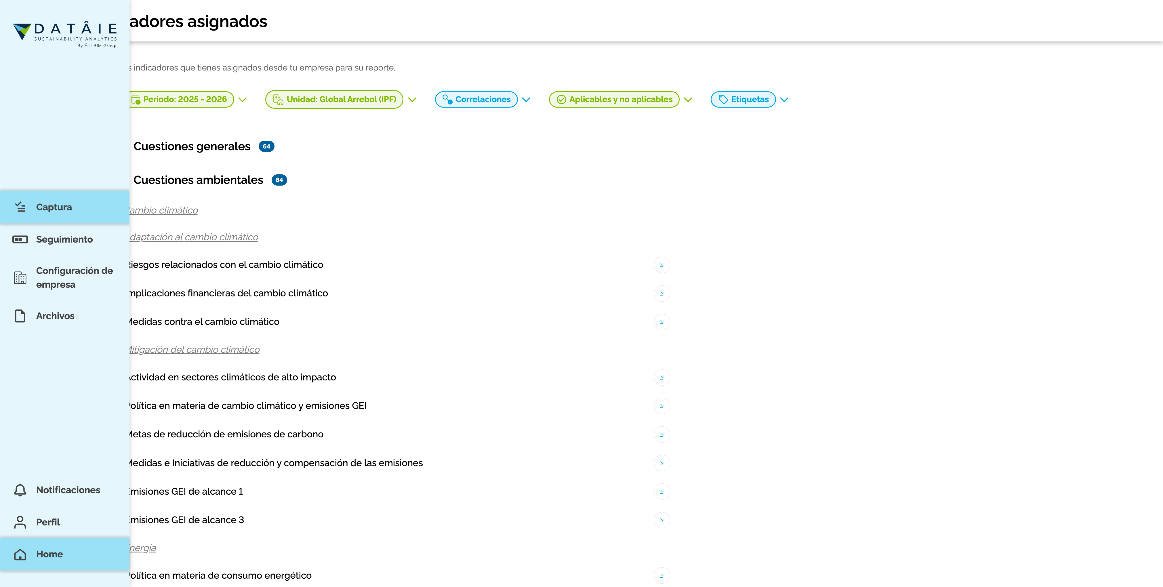 Step #19: Selecciona un indicador de la lista para proceder con la captura de datos habitual.