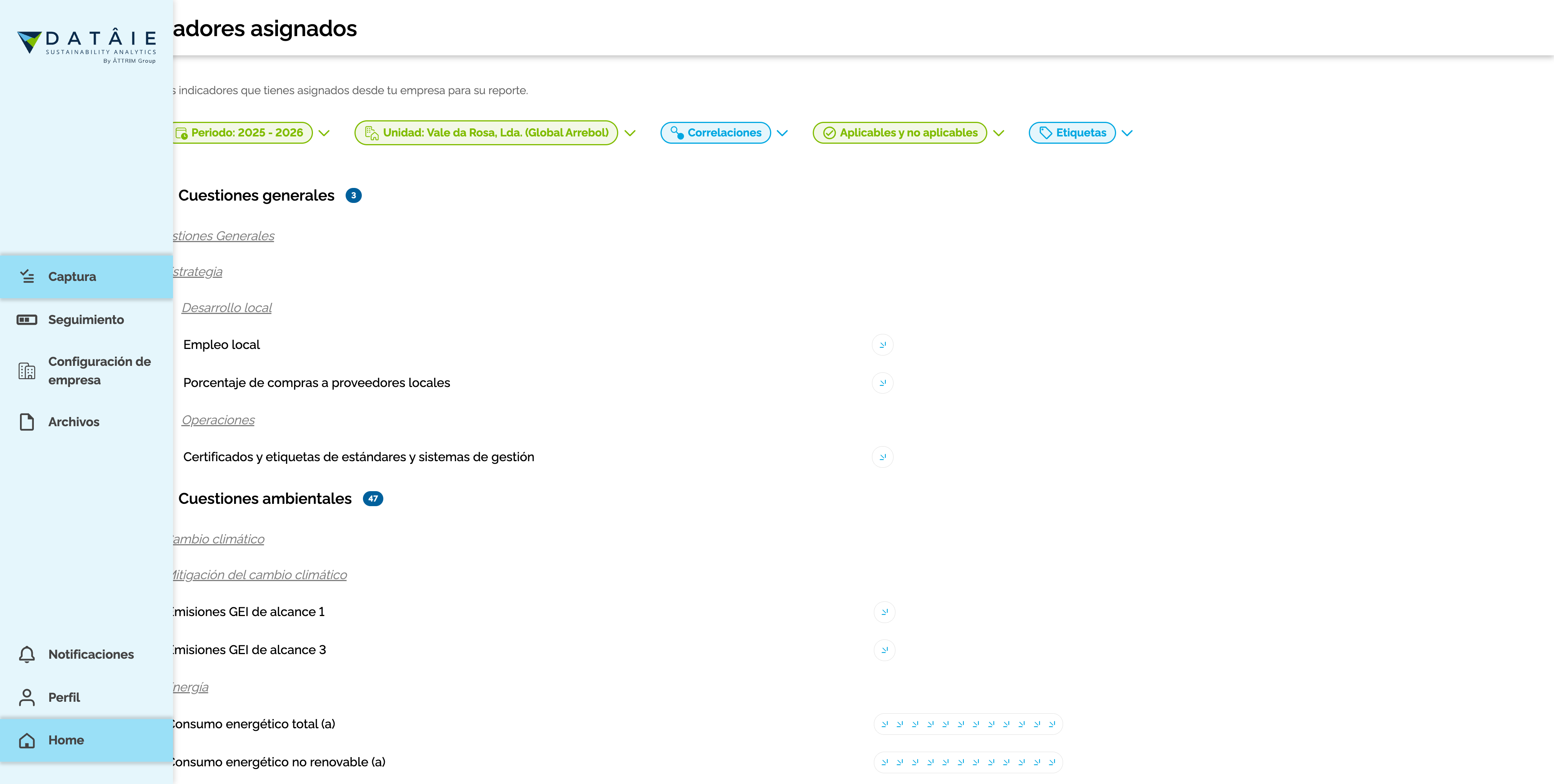 Step #11: Haz clic en cualquier indicador de la lista principal, como "Consumo energético total", para visualizar o capturar su información detallada.