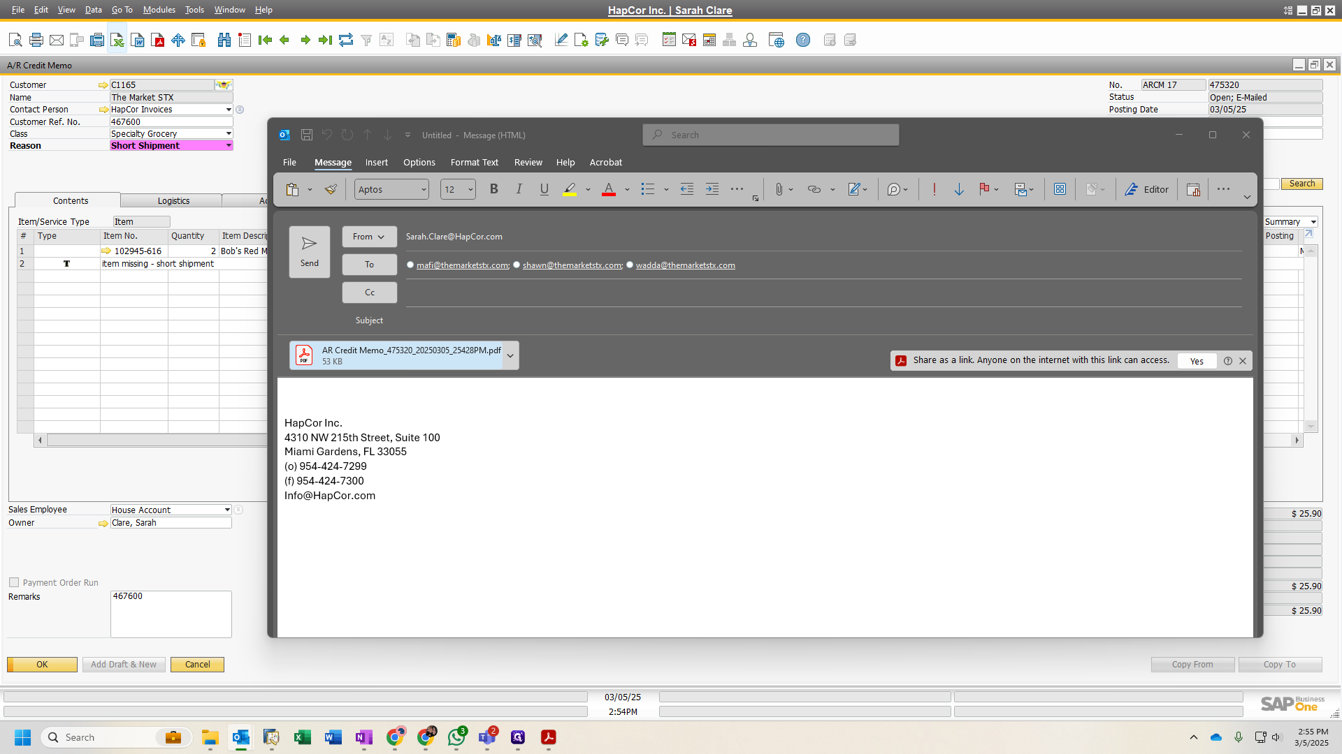 Step #36: Drag "AR Credit Memo_475320_20250305_25428PM.pdf"