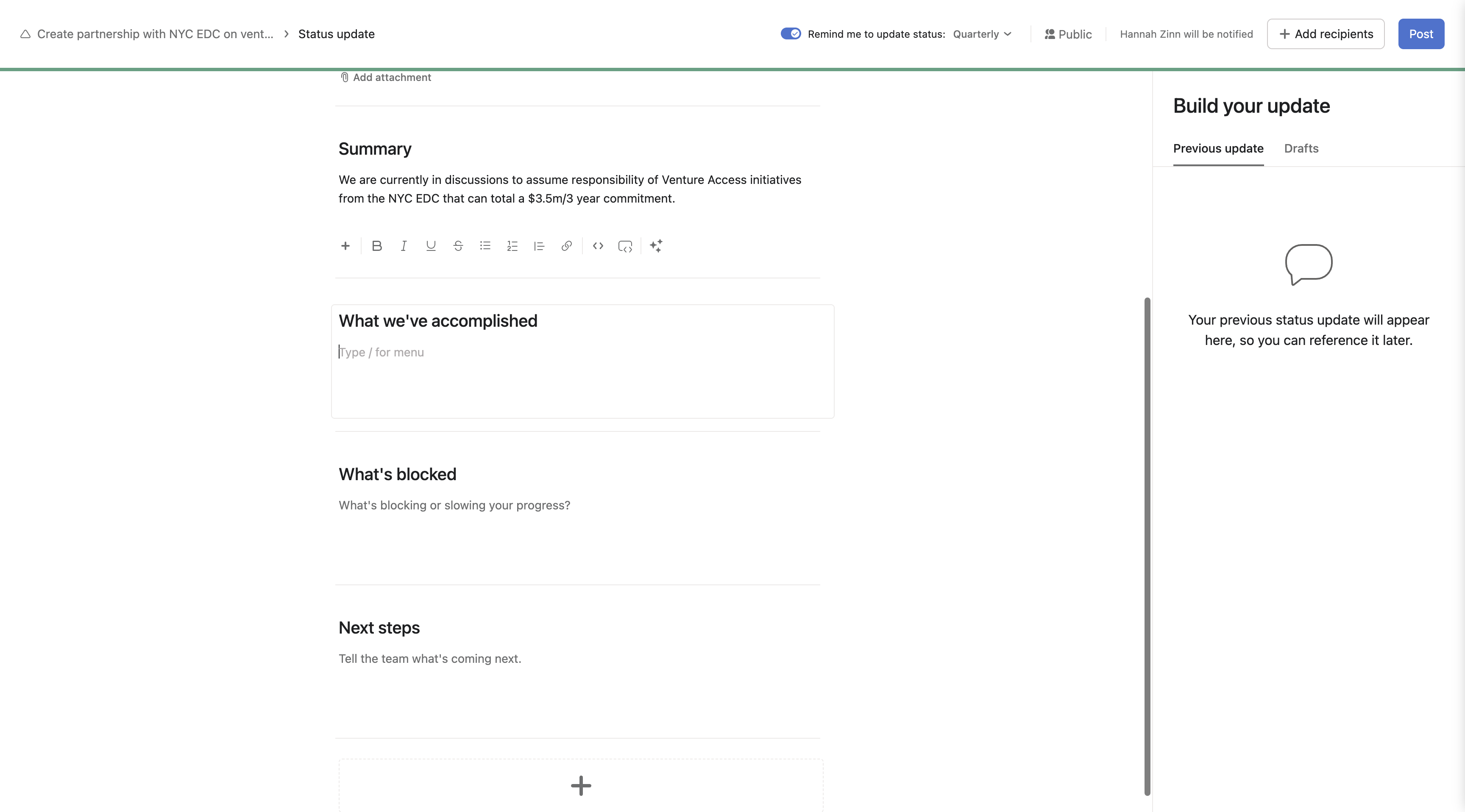 Step #9: Click here to add accomplishments