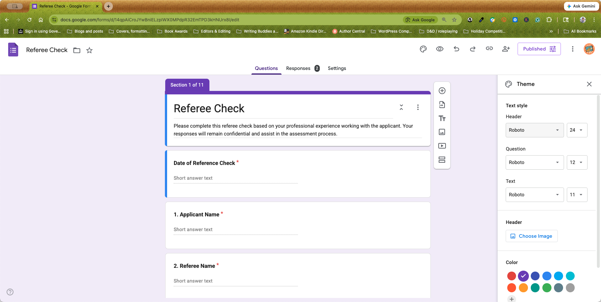 Step #2: Under the Text style section, click the font dropdown for the Header, Question, or Text elements.