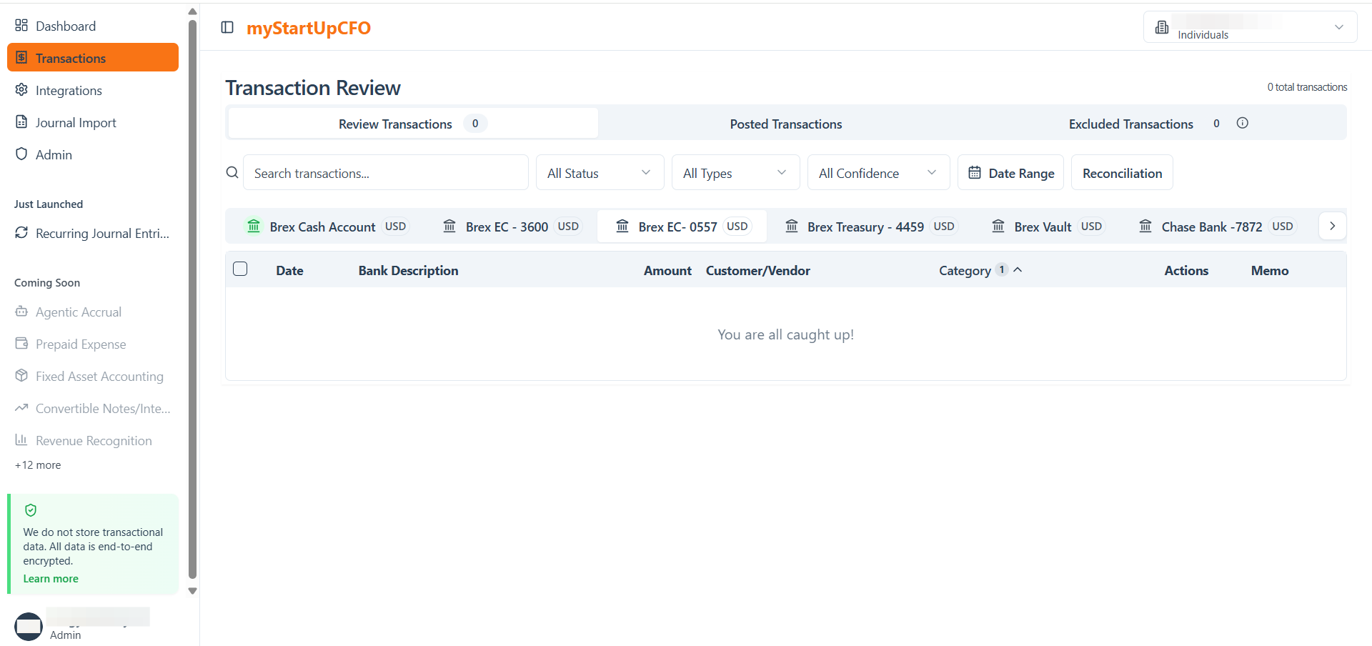 Step #2: Bank accounts displayed in grey are not connected to QuickBooks. Therefore, users cannot perform any operations on transactions associated with these bank accounts.