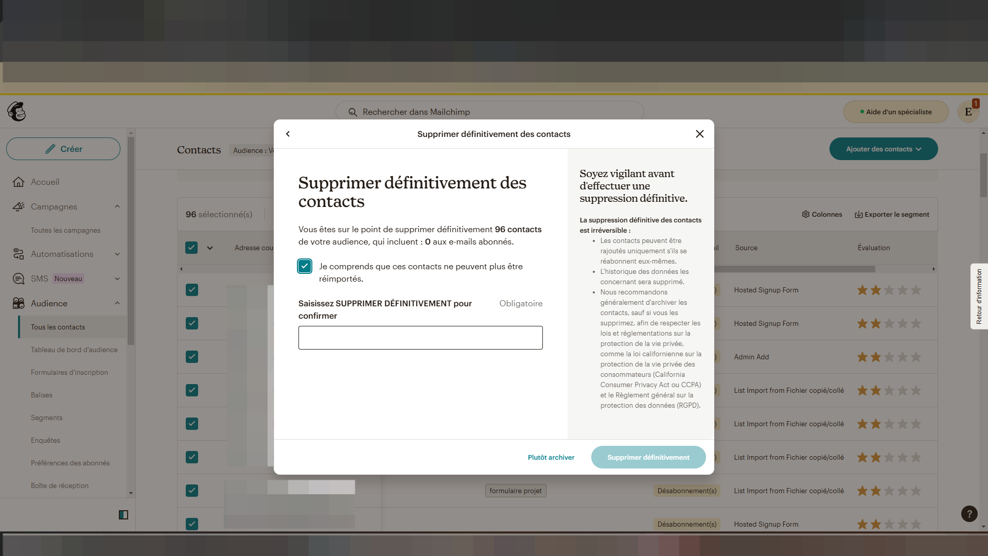 Step #16: Écrivez "SUPPRIMER DÉFINITIVEMENT"