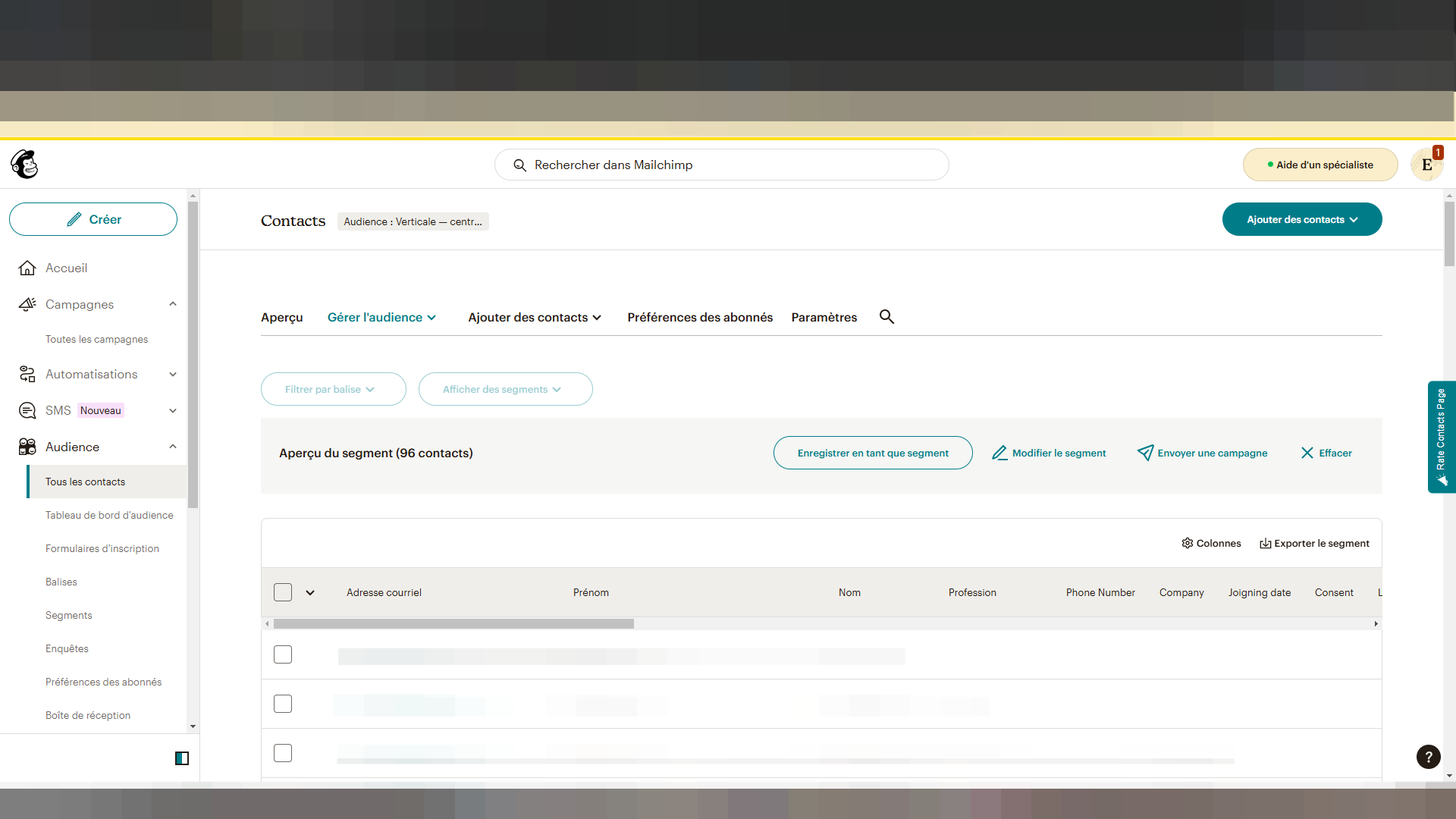 Step #2: Cliquez sur "Audience : Verticale - centr ..."