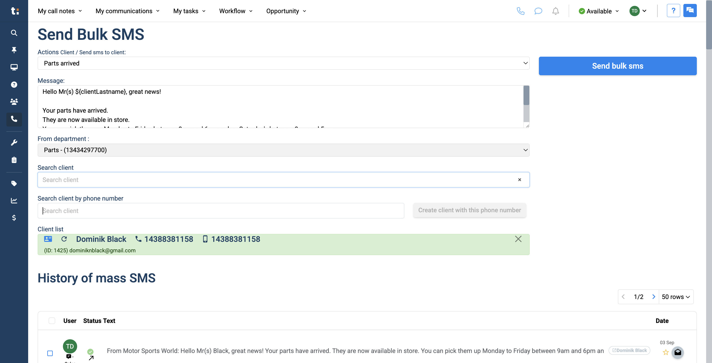 Step #5: Here, you can search for a client by phone number or create a new client with a different phone number.
