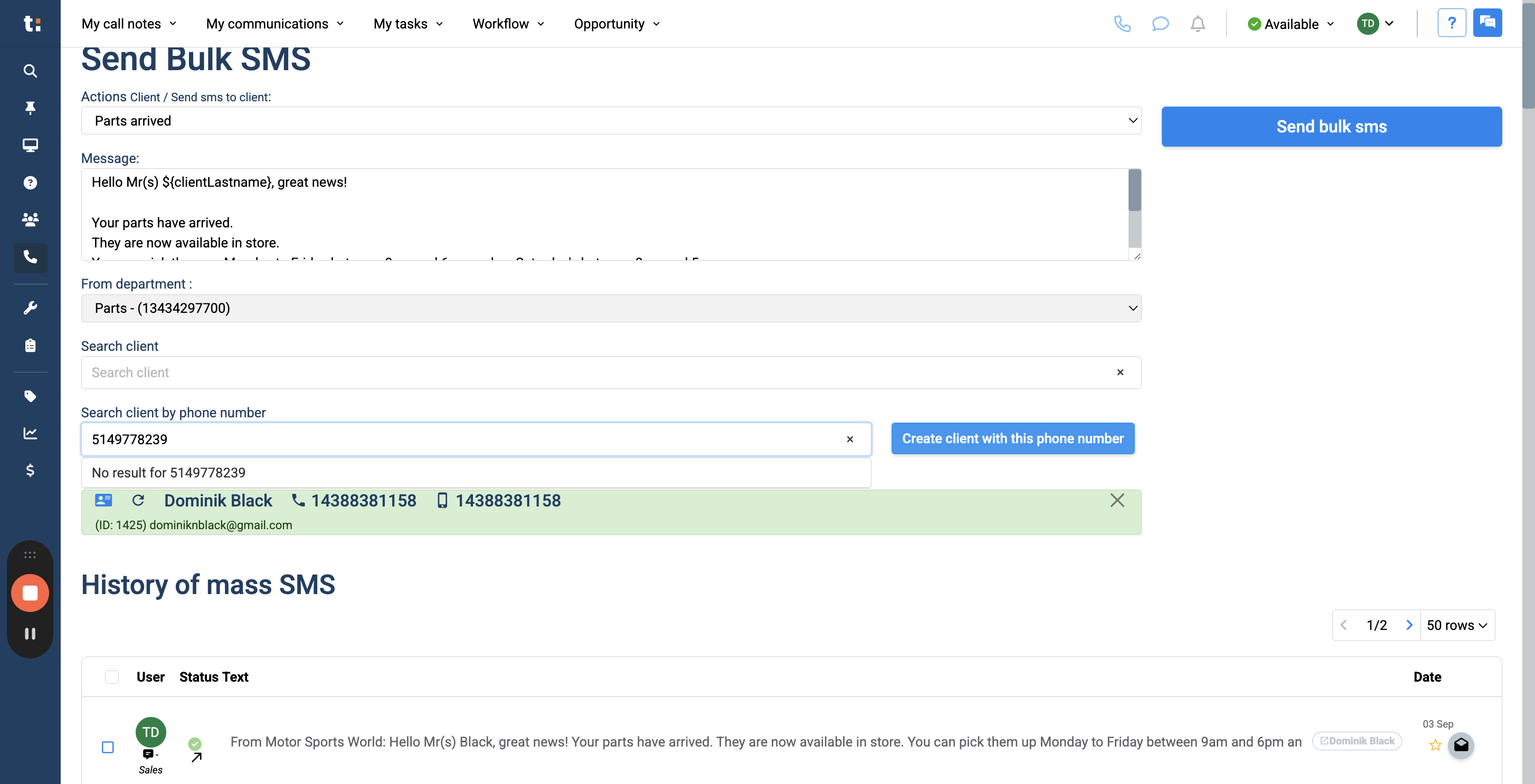 Step #6: Enter the phone number you want to add, then click "Create Client With This Phone Number."