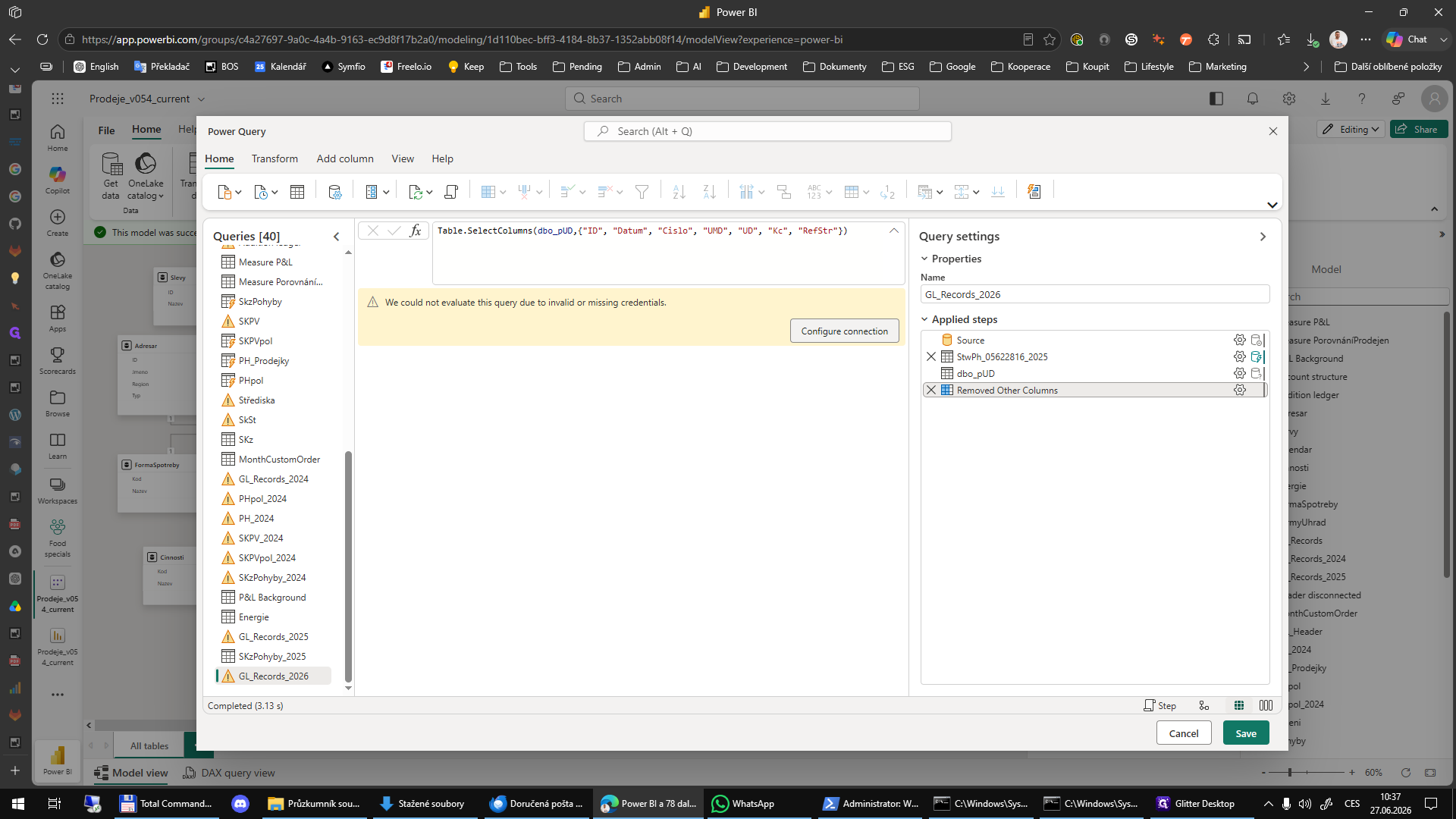 Step #7: Pokud se zobrazí varování o neplatných nebo chybějících přihlašovacích údajích, klikněte na Configure connection.