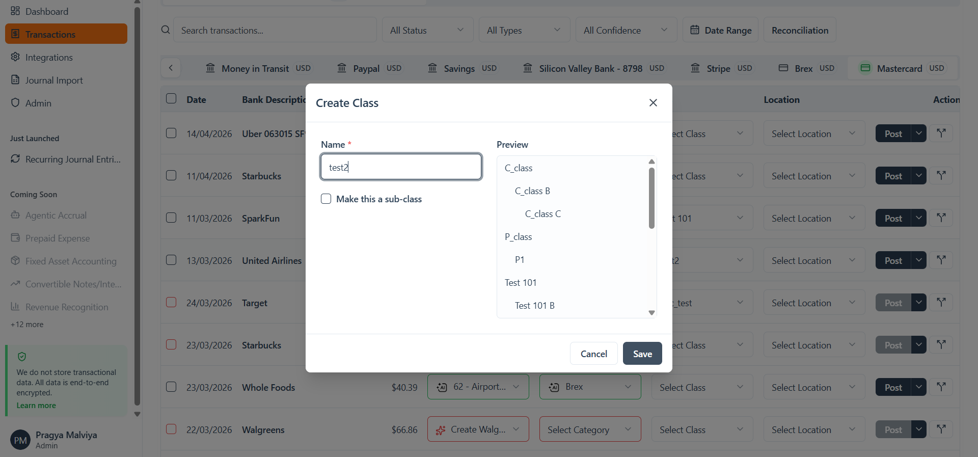 Step #4: Type your new Class name in the Name field. Click Save to confirm and create the top-level class.