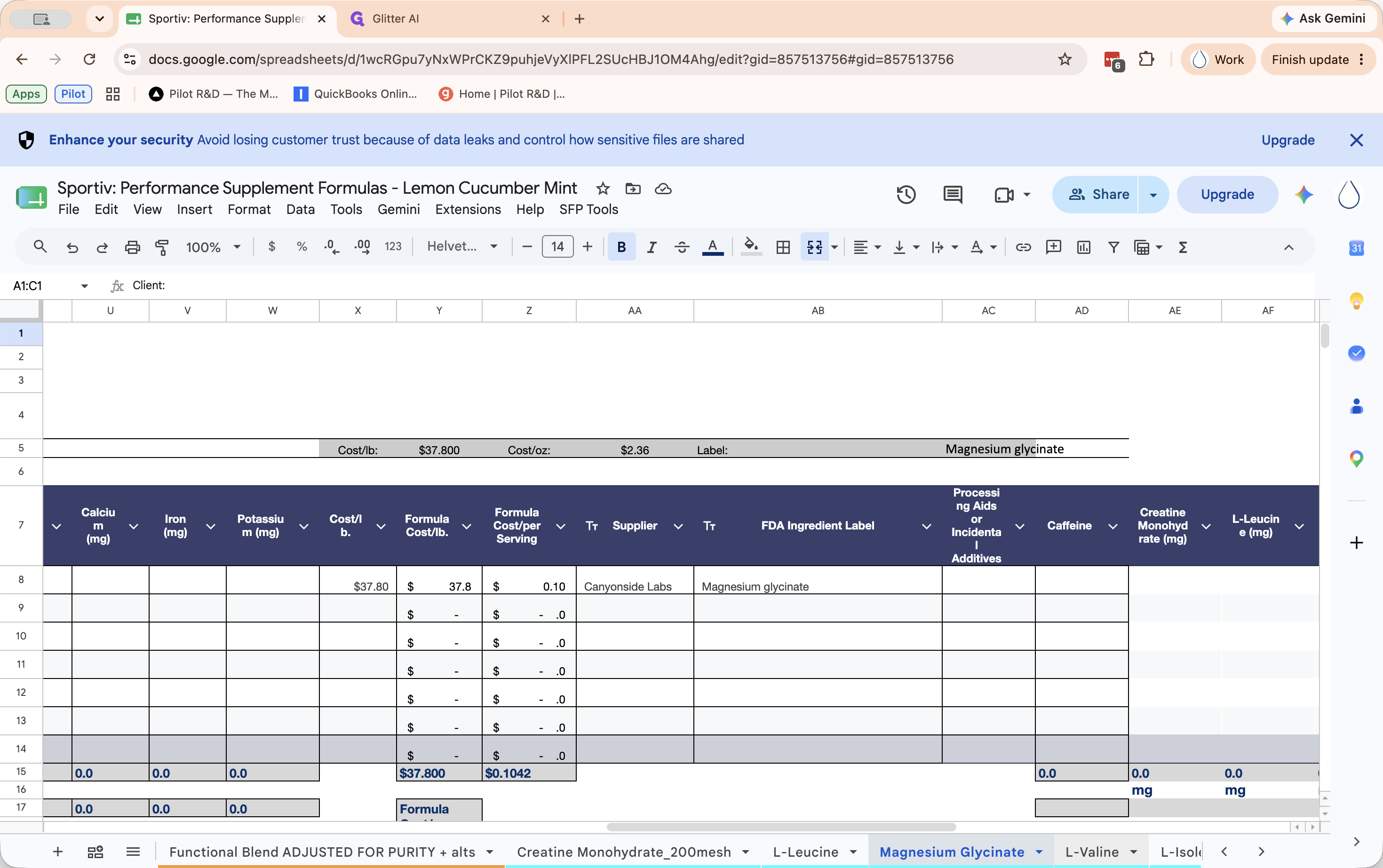 Step #2: Click on a sheet tab that needs updating, such as L - Valine.