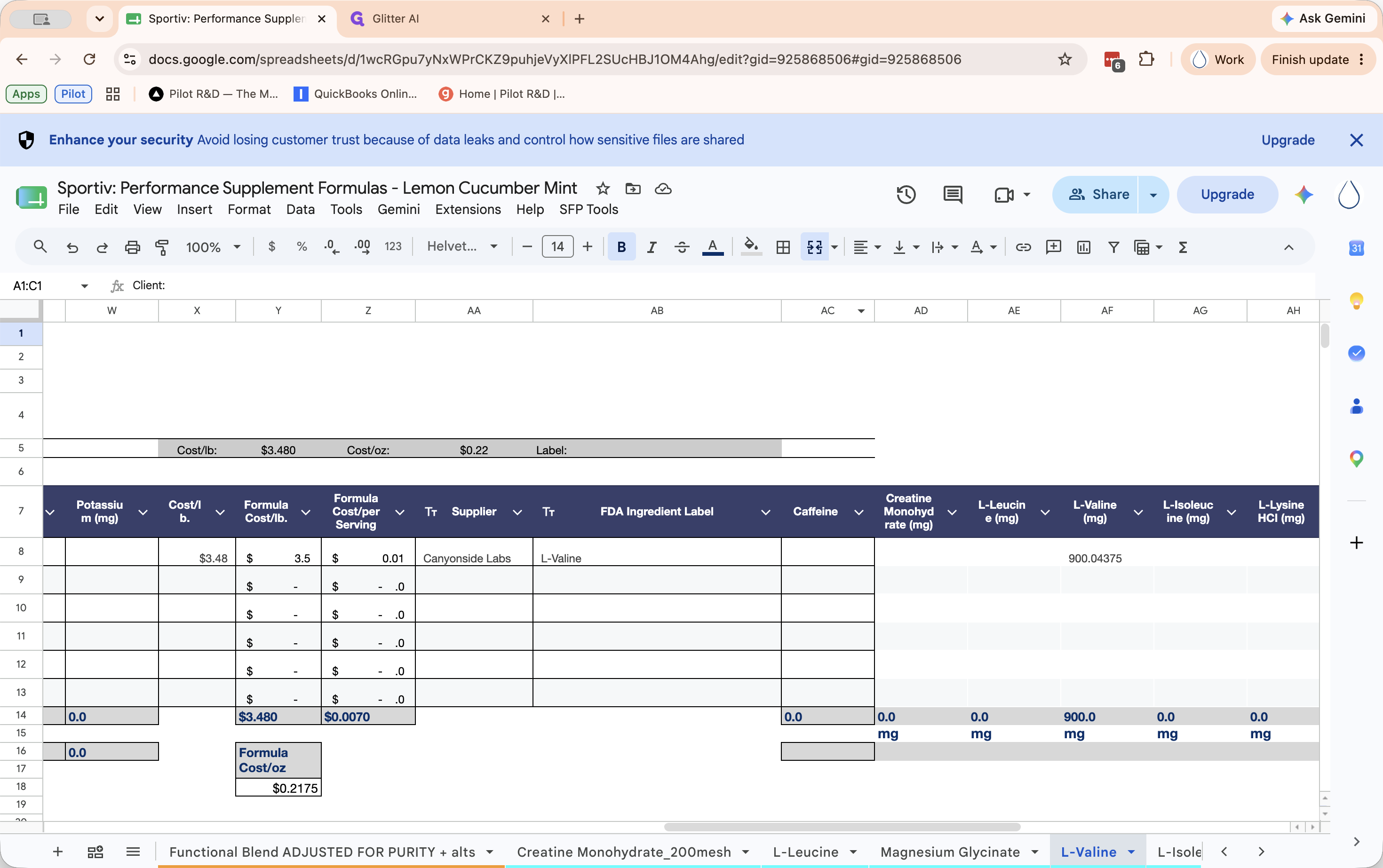 Step #3: Click the column AC header to select the "Caffeine" column.
