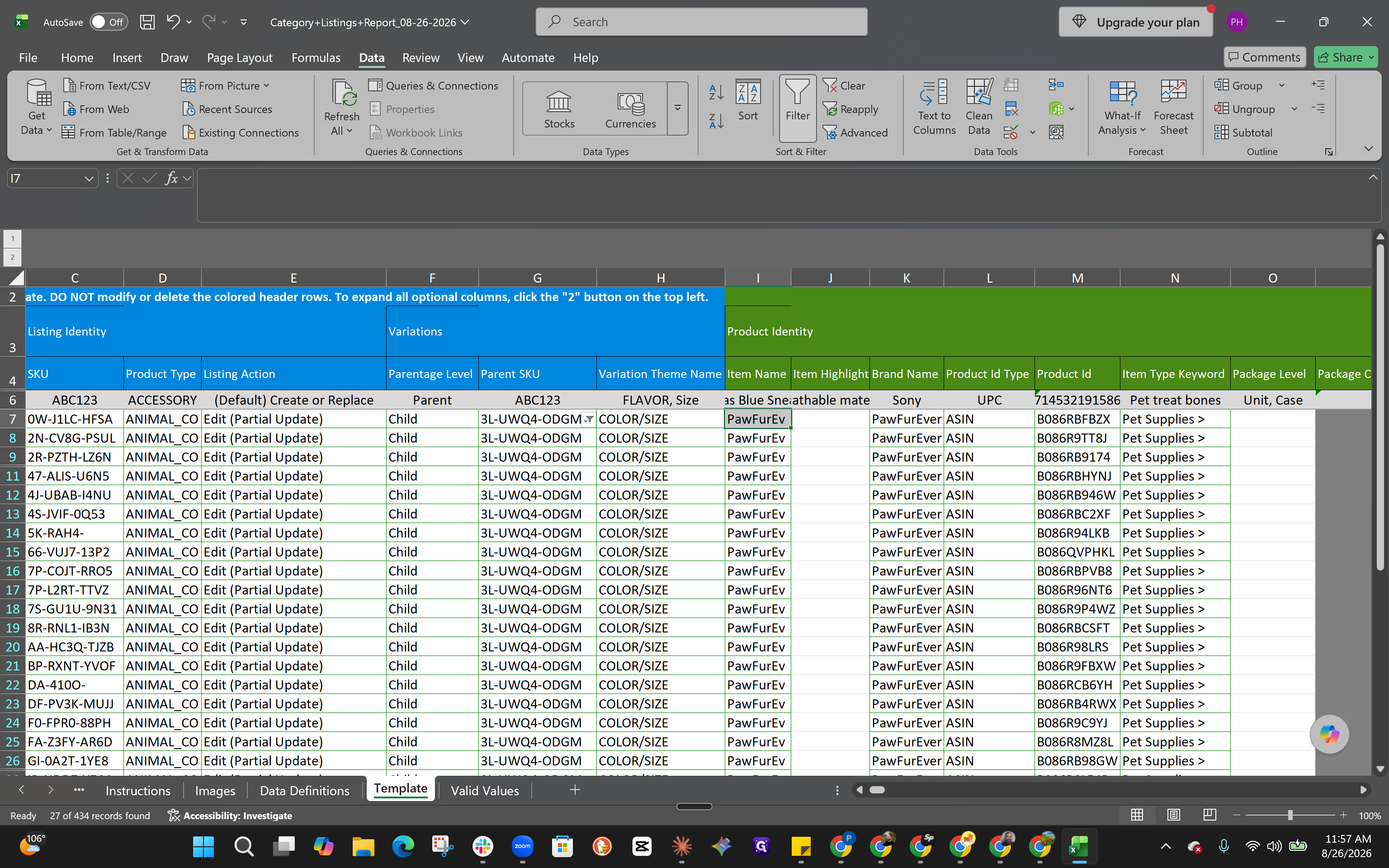 Step #10: Update the product title values in the Item Name column for each required row.
