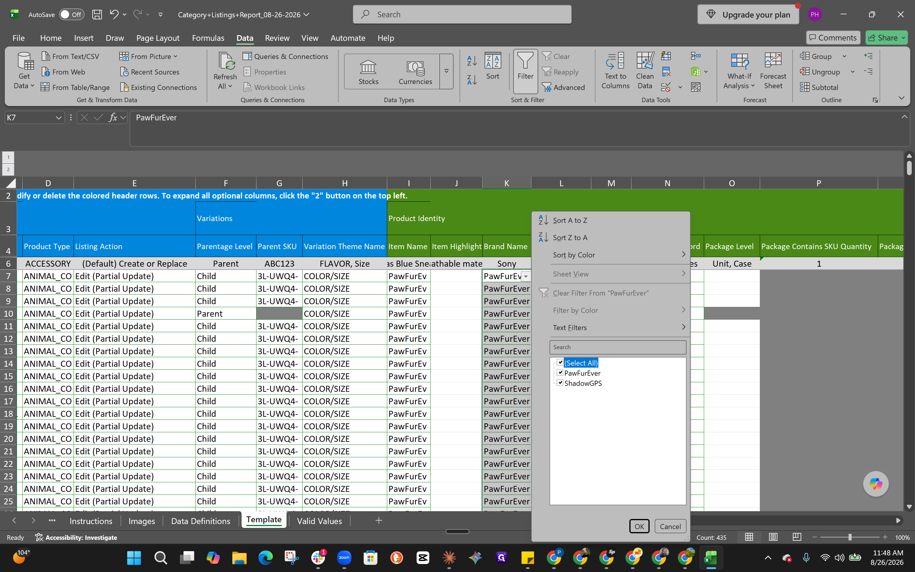 Step #6: Click the filter dropdown arrow in the Brand Name column header.