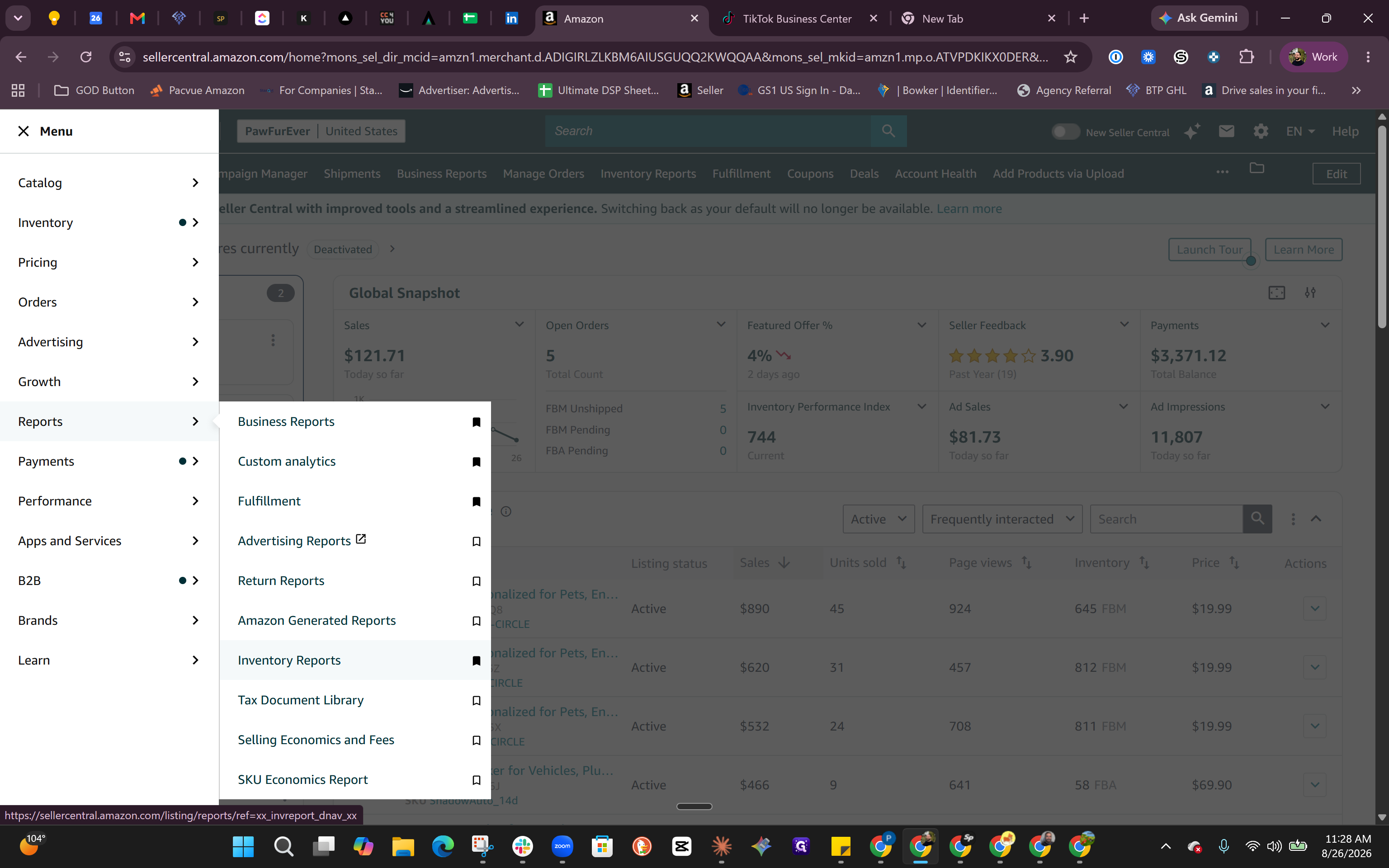 Step #1: Navigate to Reports and select Inventory Reports in Amazon Seller Central.
