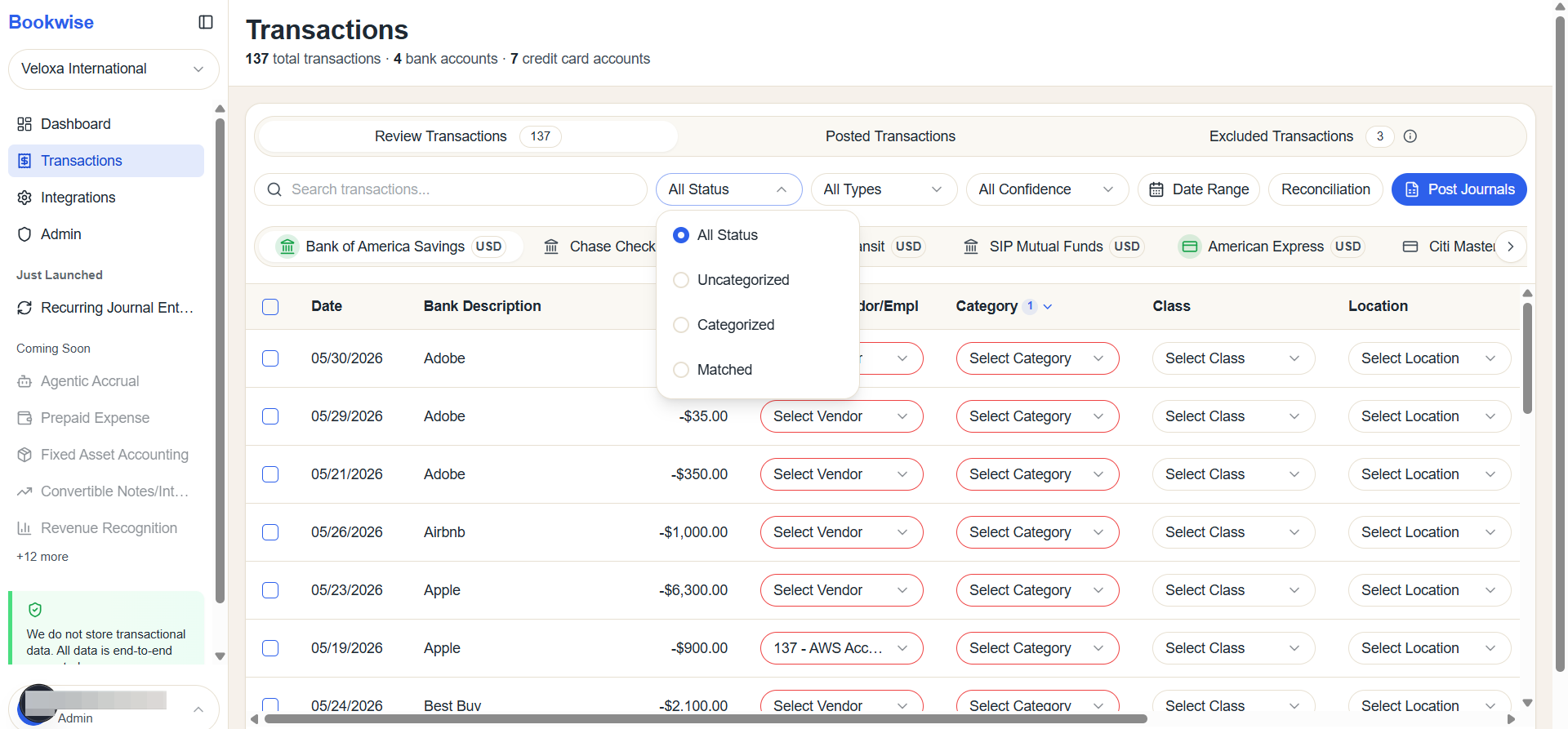 Step #2: Clicking All Status reveals the full list of available status.