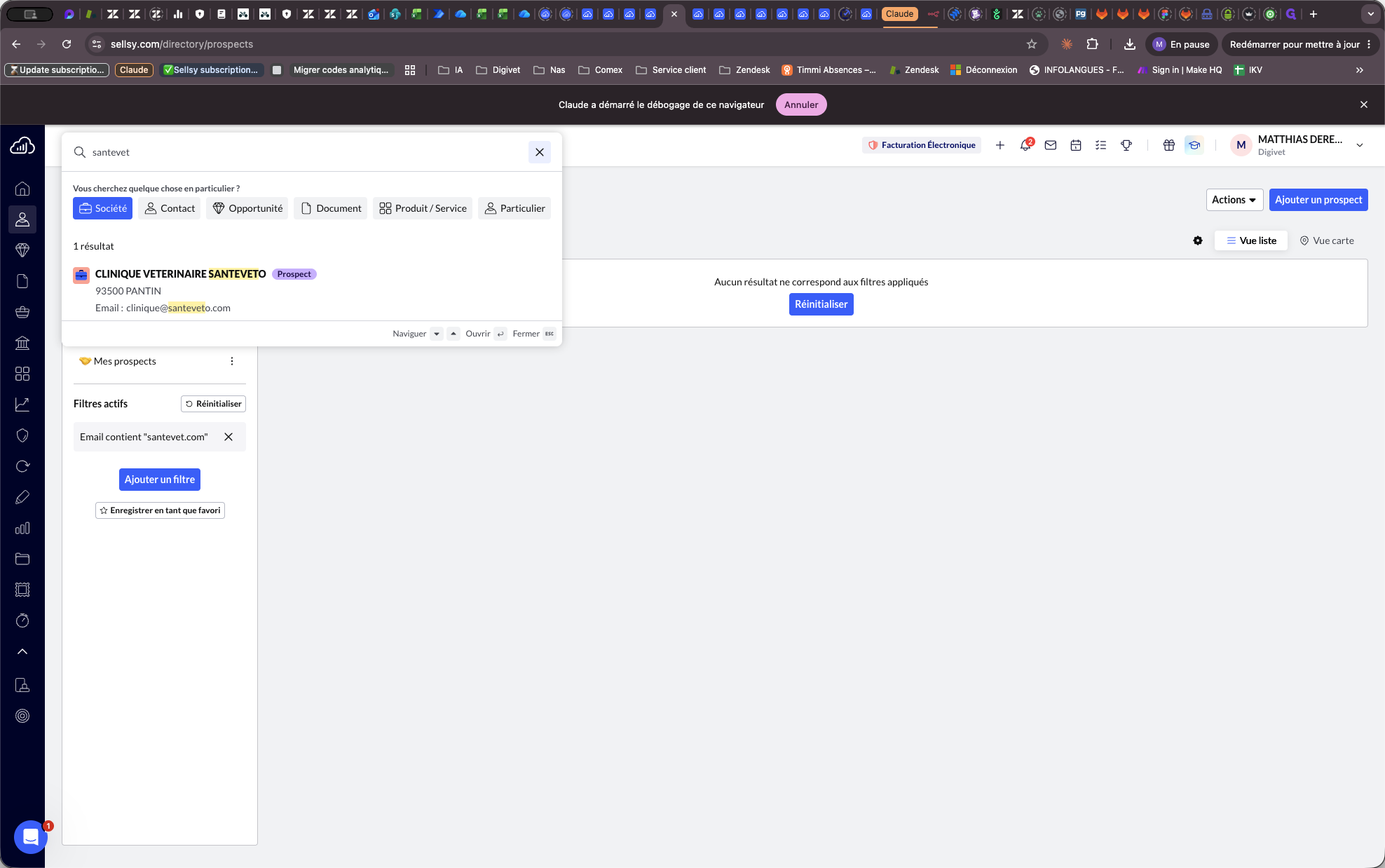 Step #2: Recherchez le nom de l'entreprise pour vérifier si elle figure déjà parmi vos clients ou prospects.