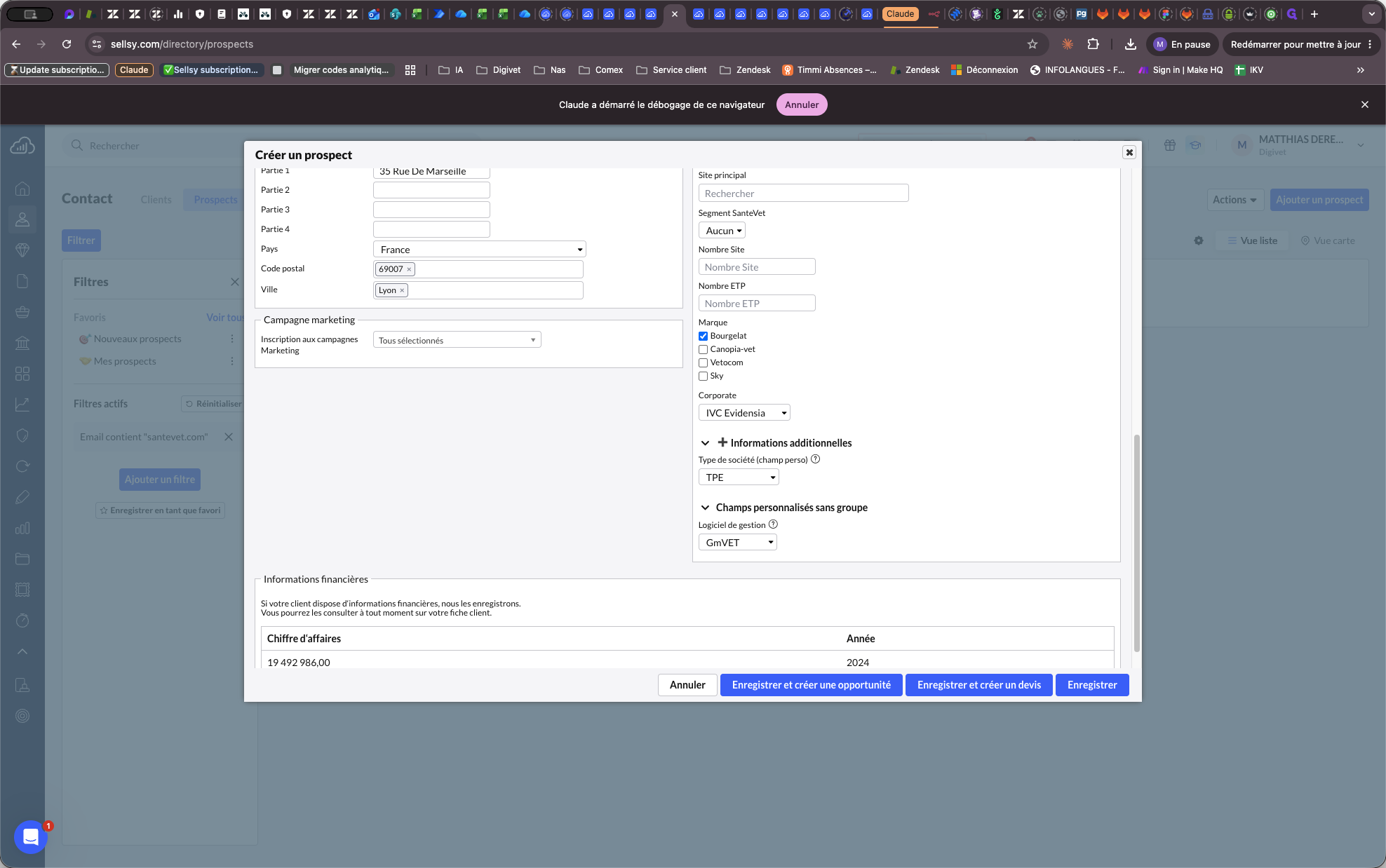 Step #9: Cliquez sur Logiciel de gestion et sélectionnez l'outil actuellement utilisé par l'entreprise (choisissez "Aucun" s'il n'est pas connu).