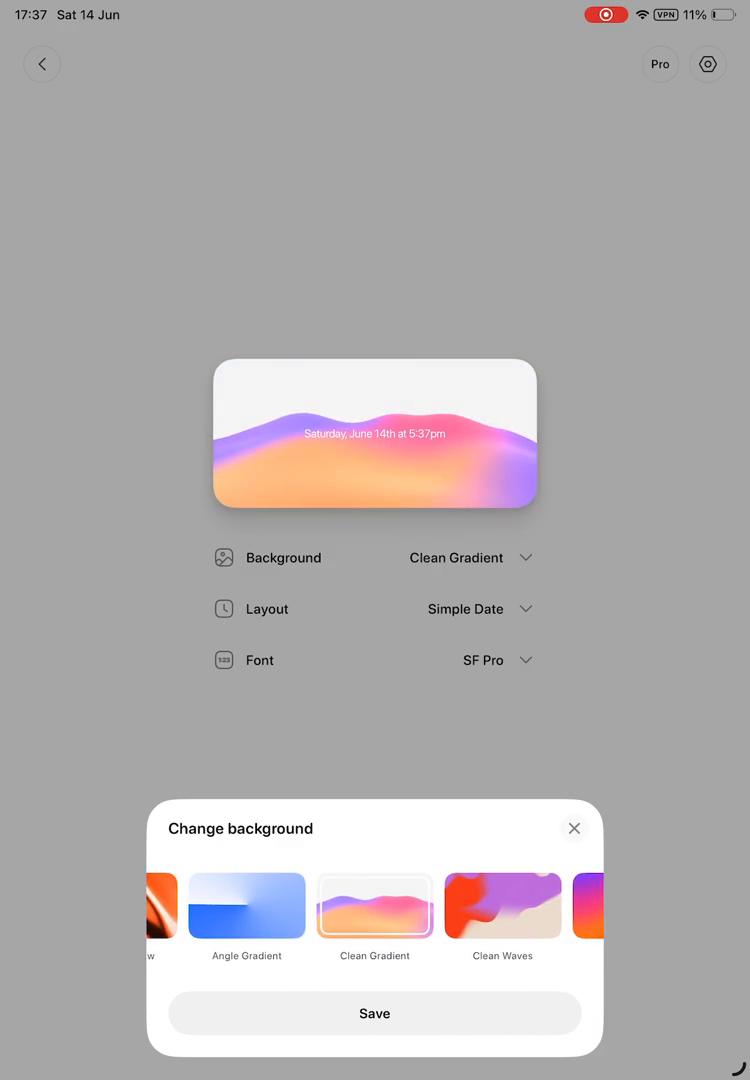 Step #6: From the horizontal list of themes in the 'Change background' pop-up, tap the 'Clean Waves' background option.