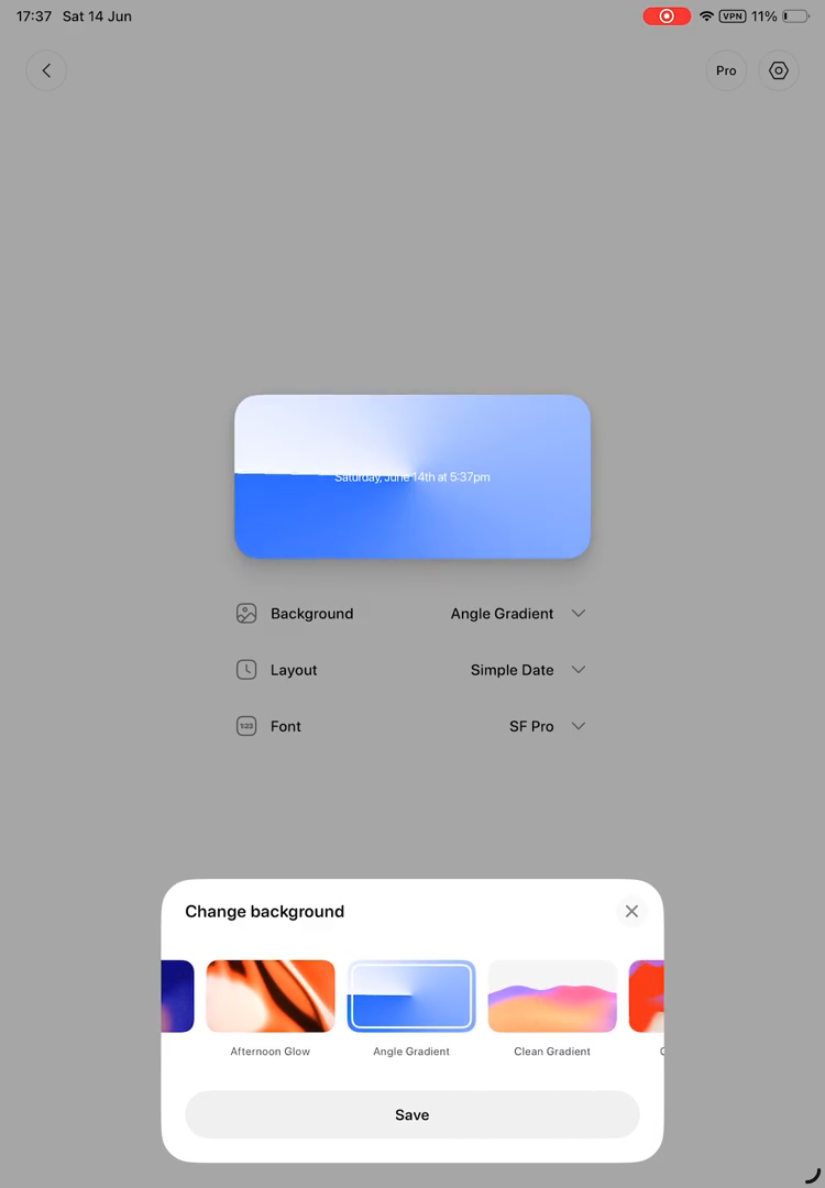 Step #5: From the horizontal list of themes in the 'Change background' pop-up, tap the 'Clean Gradient' background option.