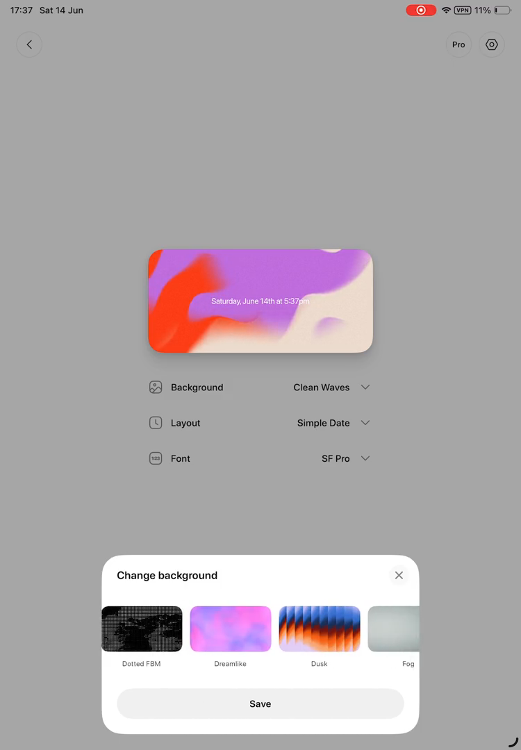 Step #12: From the horizontal list of themes in the 'Change background' pop-up, tap the 'Iridescent' background option.