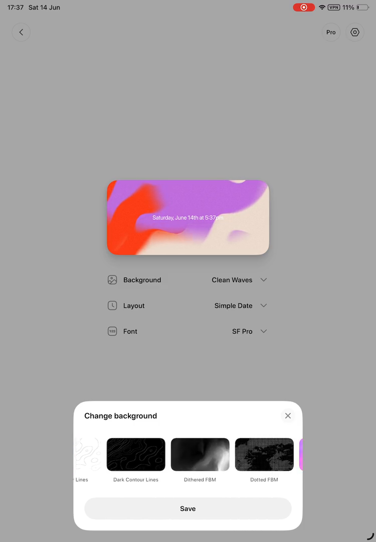 Step #11: From the horizontal list of themes in the 'Change background' pop-up, tap the 'Distorted FBM' background option.