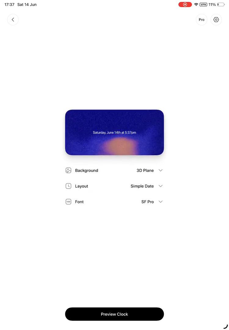 Step #2: On the clock customization screen, tap the 'Background' setting, displayed with its current value '3D Plane'.