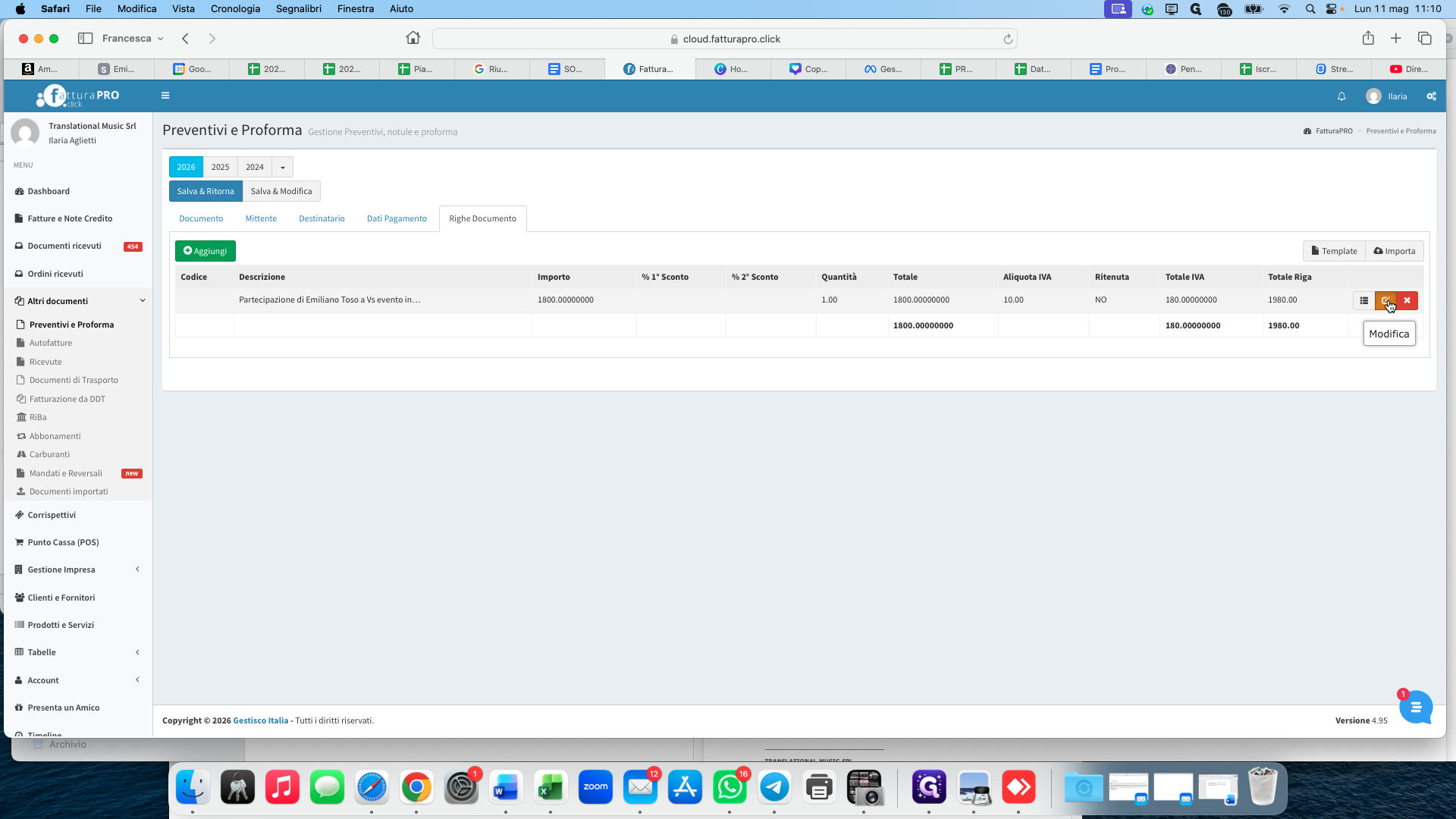 Step #9: Click the Modifica (pencil) icon next to the line item you want to change.
