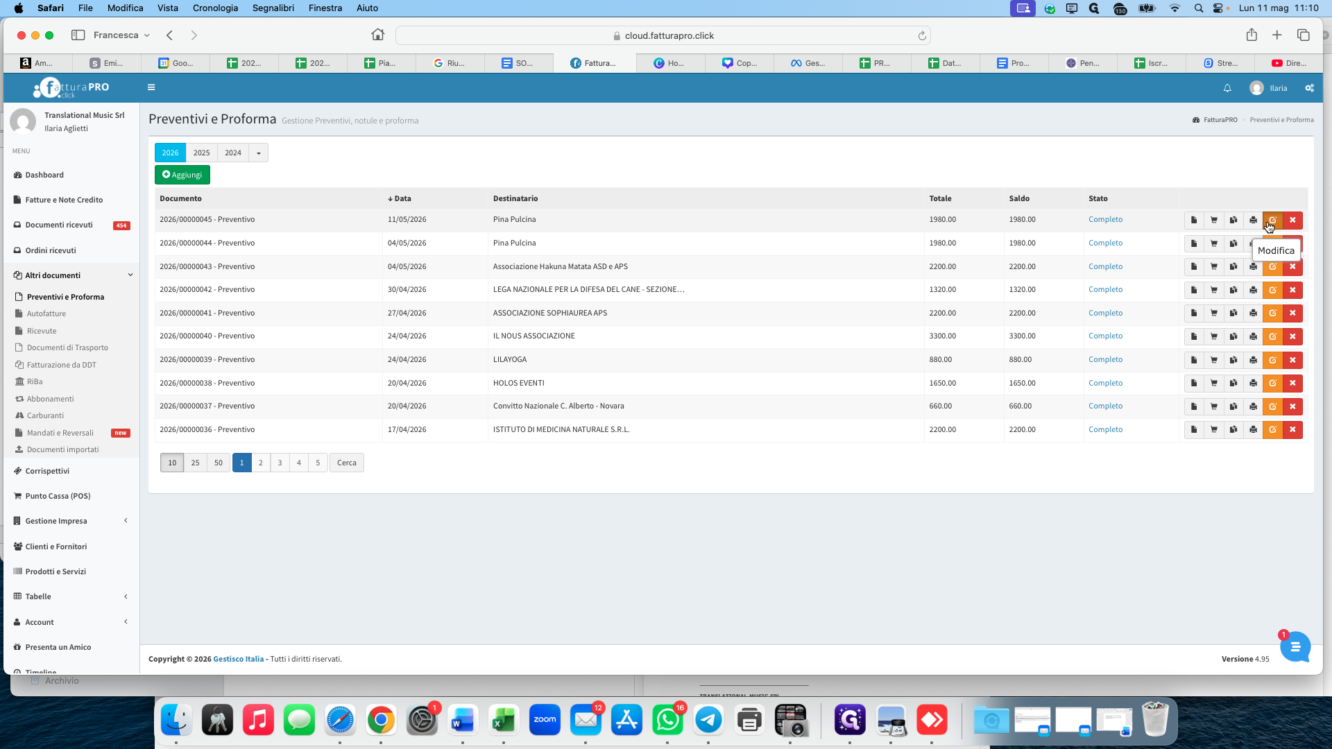 Step #4: Locate your newly duplicated document at the top of the list and click the Modifica (pencil) icon to edit it.