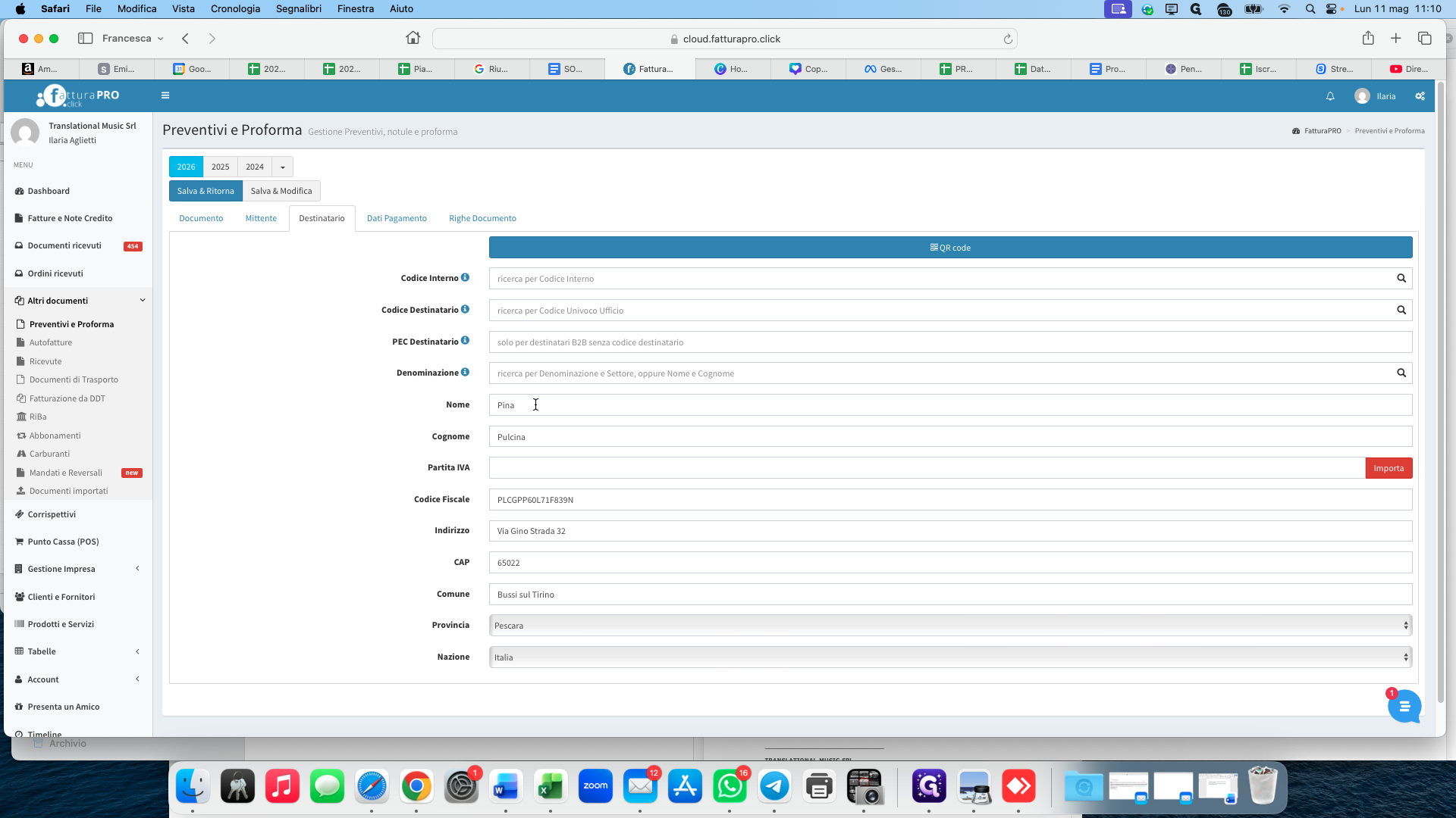 Step #6: Update the client's details as needed, including Name, Surname, Tax Code, Address, Municipality, Province, and Country.