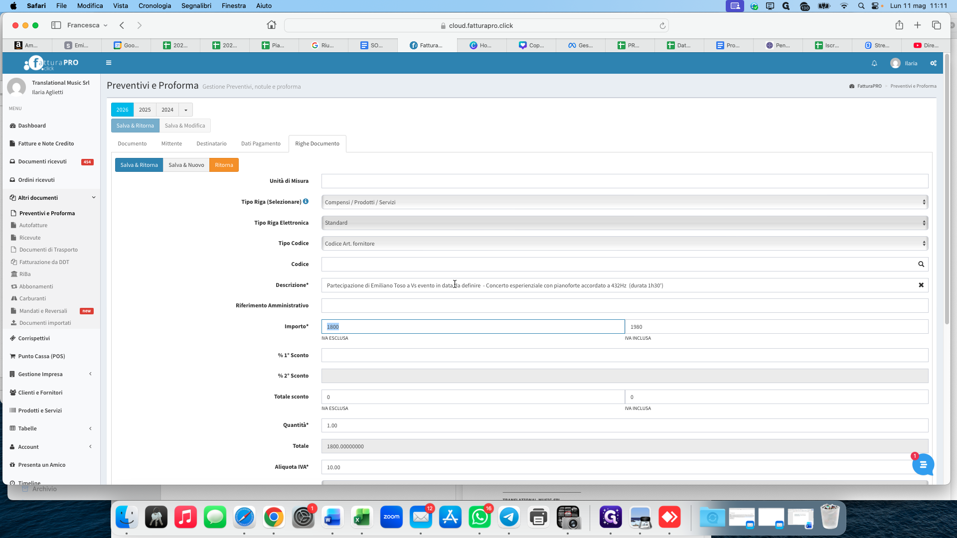 Step #10: Edit the Descrizione field to reflect any new terms or changes to the goods/services.