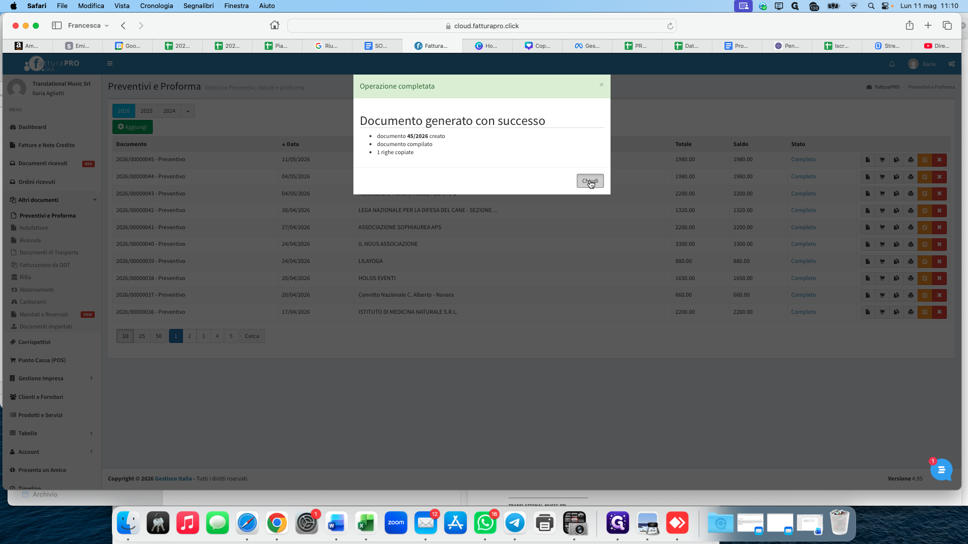Step #3: Click Chiudi on the confirmation dialog that appears.