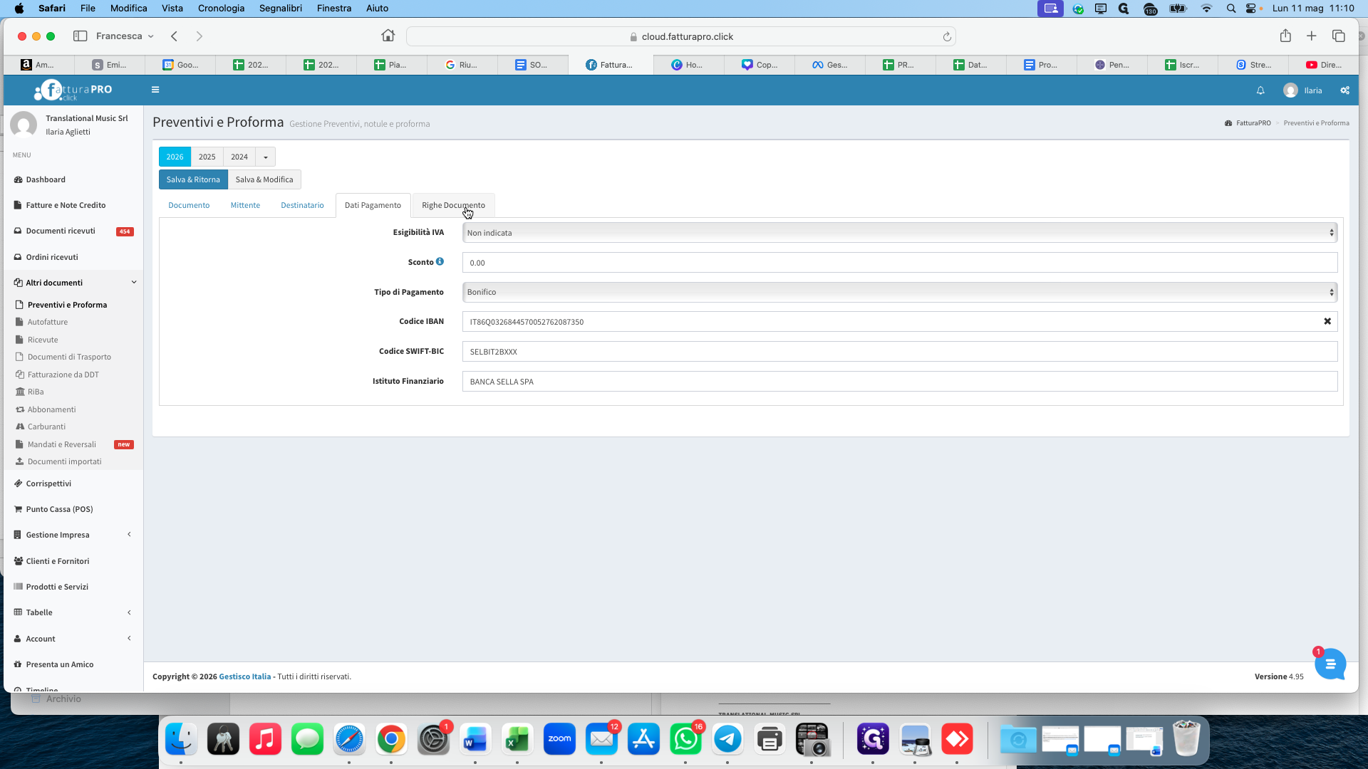 Step #8: Next, click on the Righe Documento tab to manage the line items.