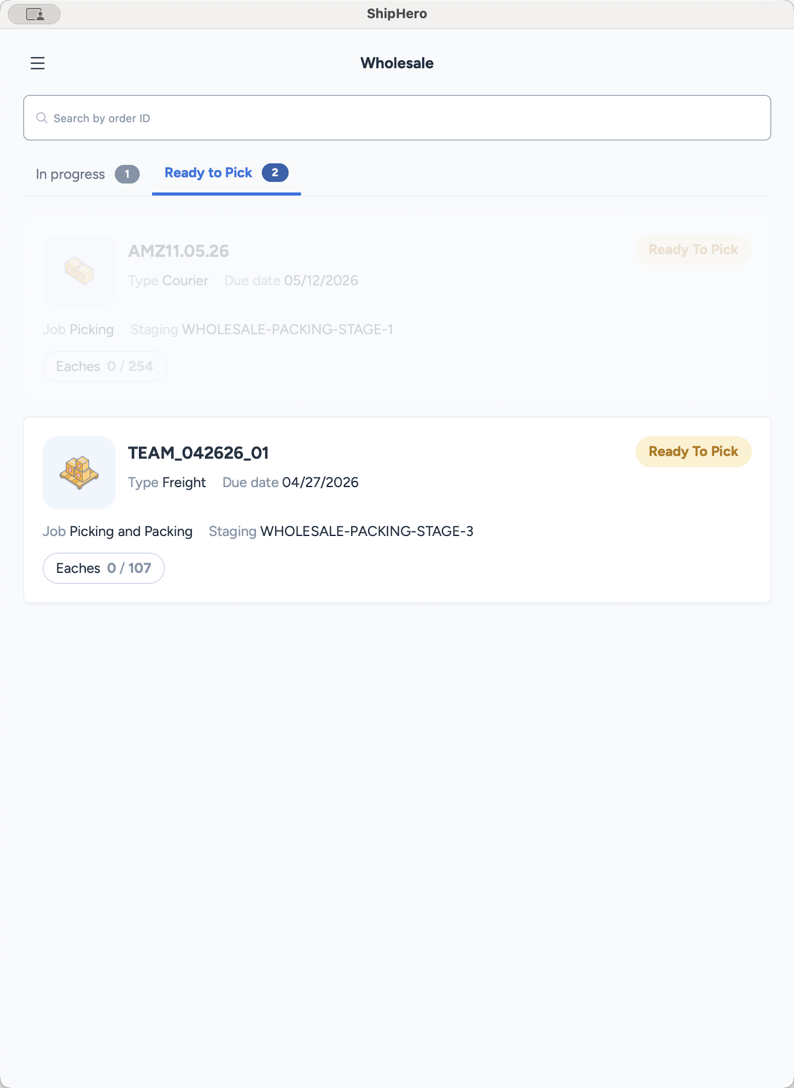 Step #4: Tap an order card to open its required picks.
